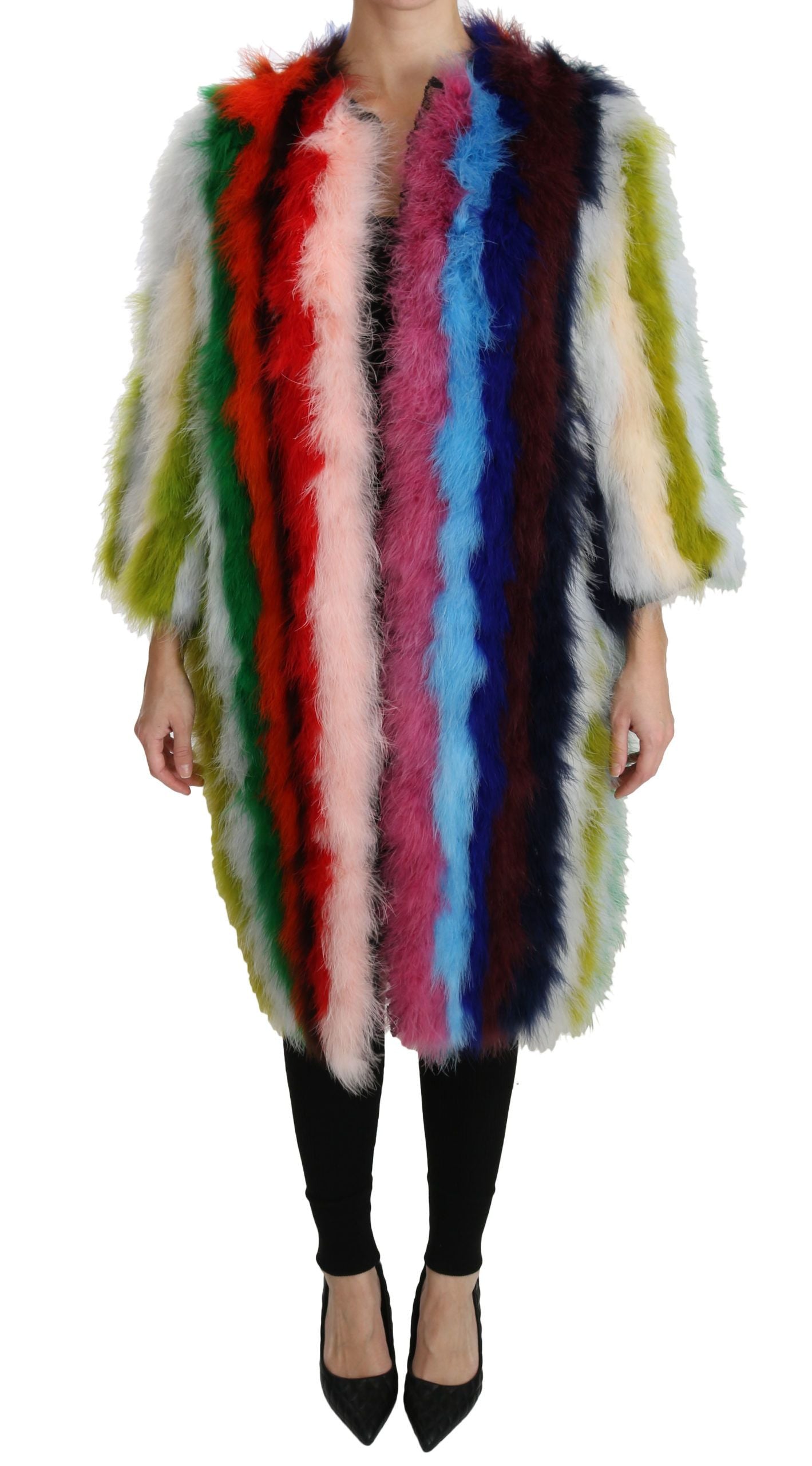 Dolce & Gabbana Multicolor Turkey Feather Cape Fur Coat | Regal Royce