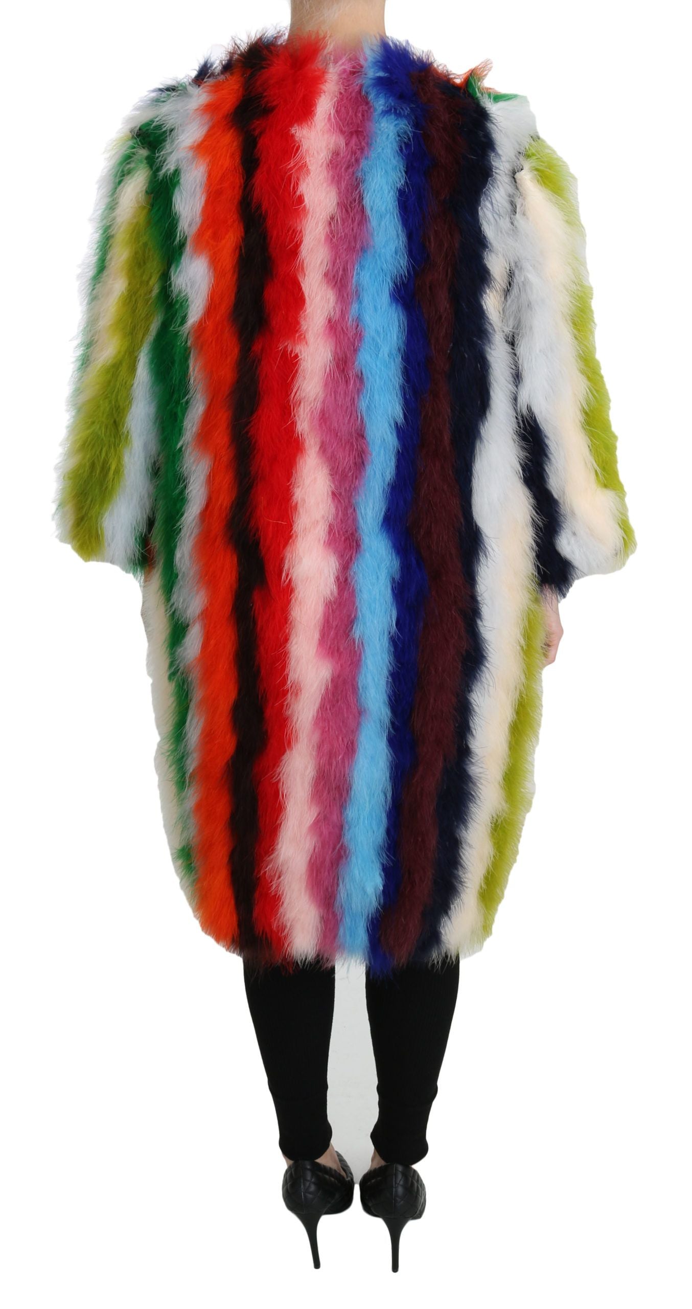 Dolce & Gabbana Multicolor Turkey Feather Cape Fur Coat | Regal Royce