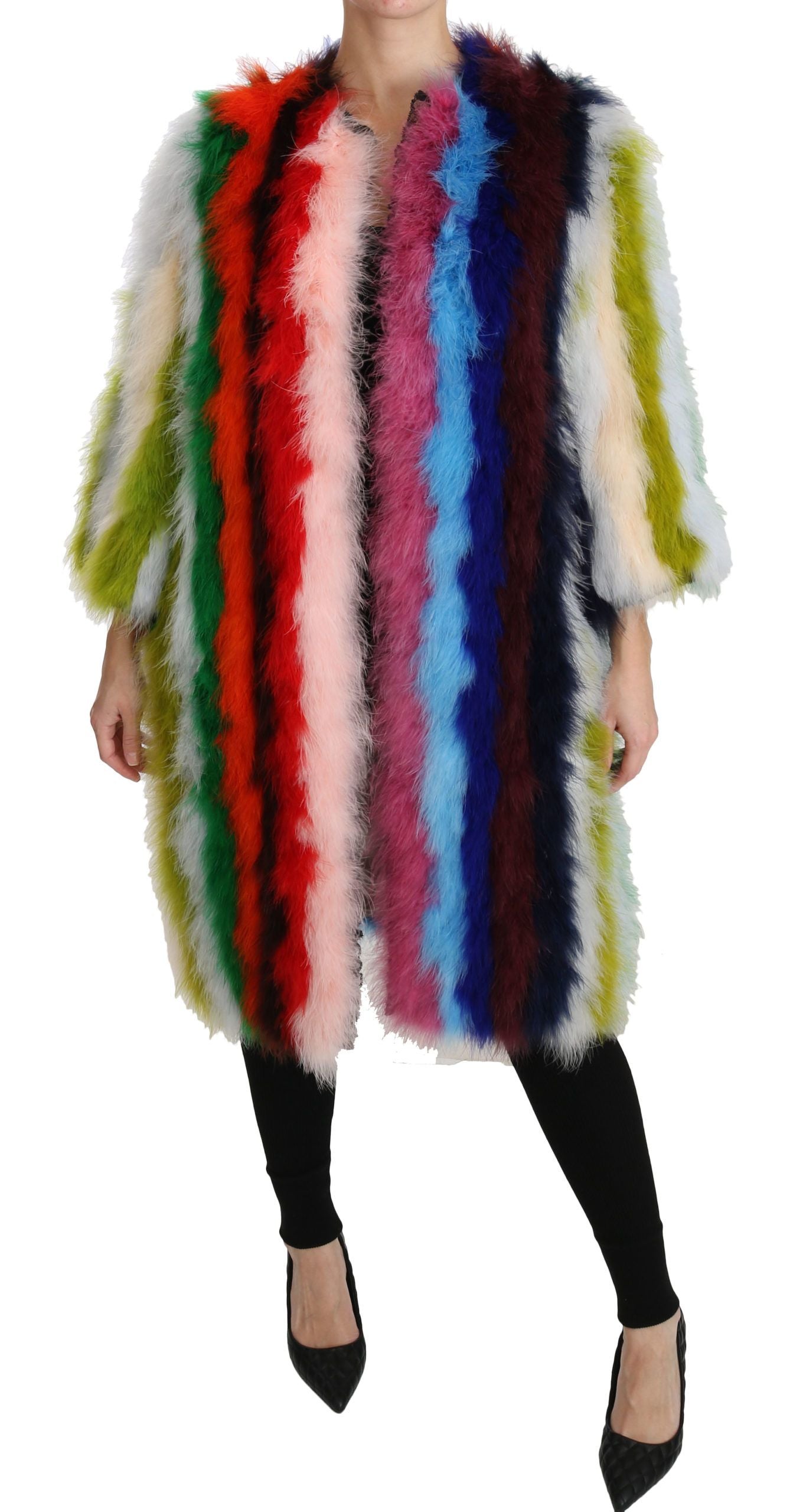 Dolce & Gabbana Multicolor Turkey Feather Cape Fur Coat | Regal Royce
