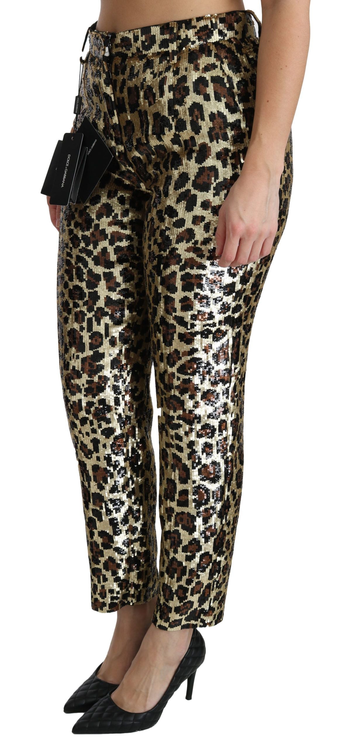 Dolce & Gabbana Brown Leopard Sequined High Waist Pants | Regal Royce