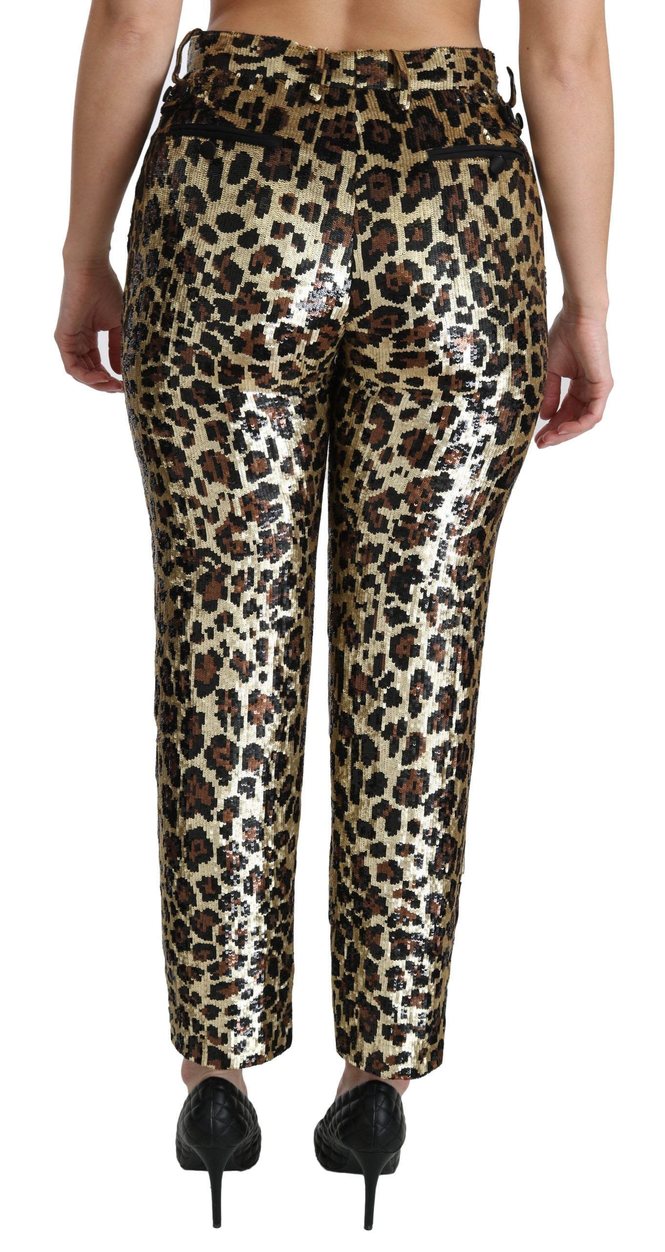Dolce & Gabbana Brown Leopard Sequined High Waist Pants | Regal Royce
