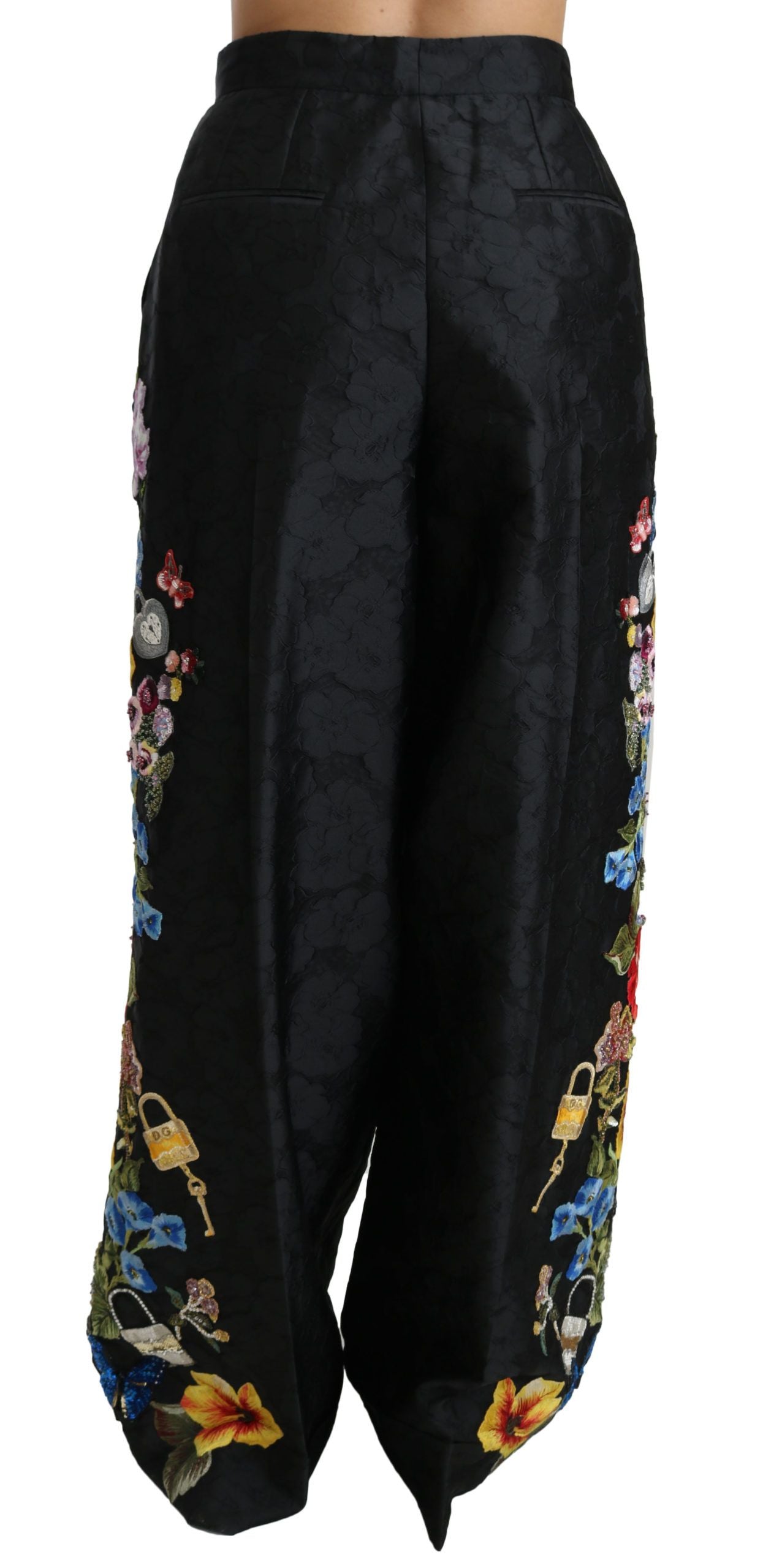 Dolce & Gabbana Black Brocade Floral Sequined Beaded Pants | Regal Royce