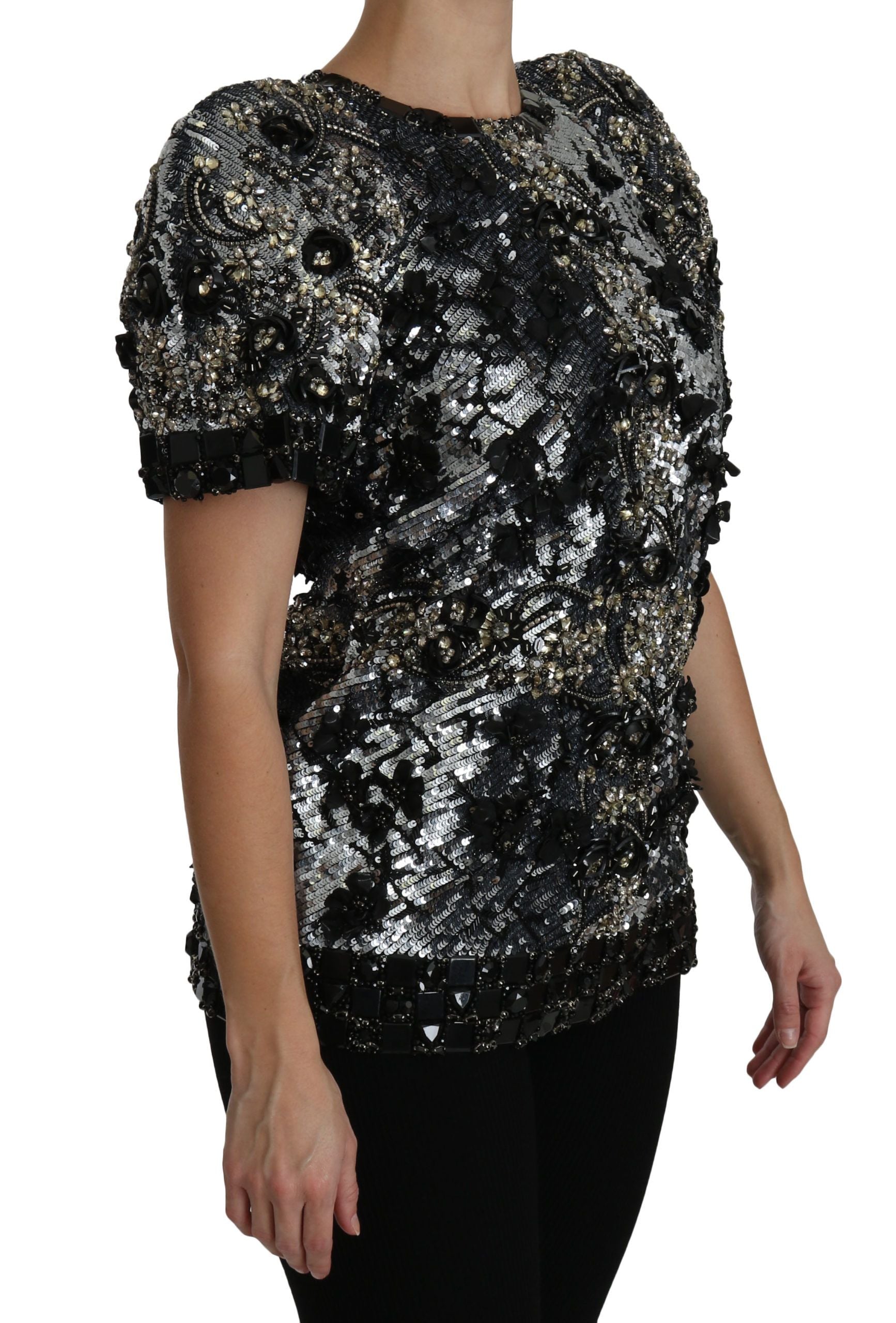 Dolce & Gabbana Black Sequined Crystal Embellished Top Blouse | Regal Royce