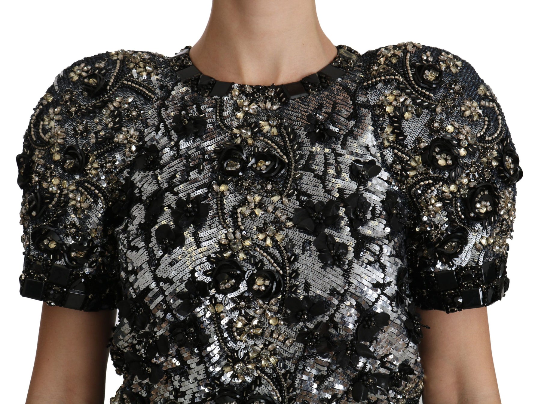 Dolce & Gabbana Black Sequined Crystal Embellished Top Blouse | Regal Royce
