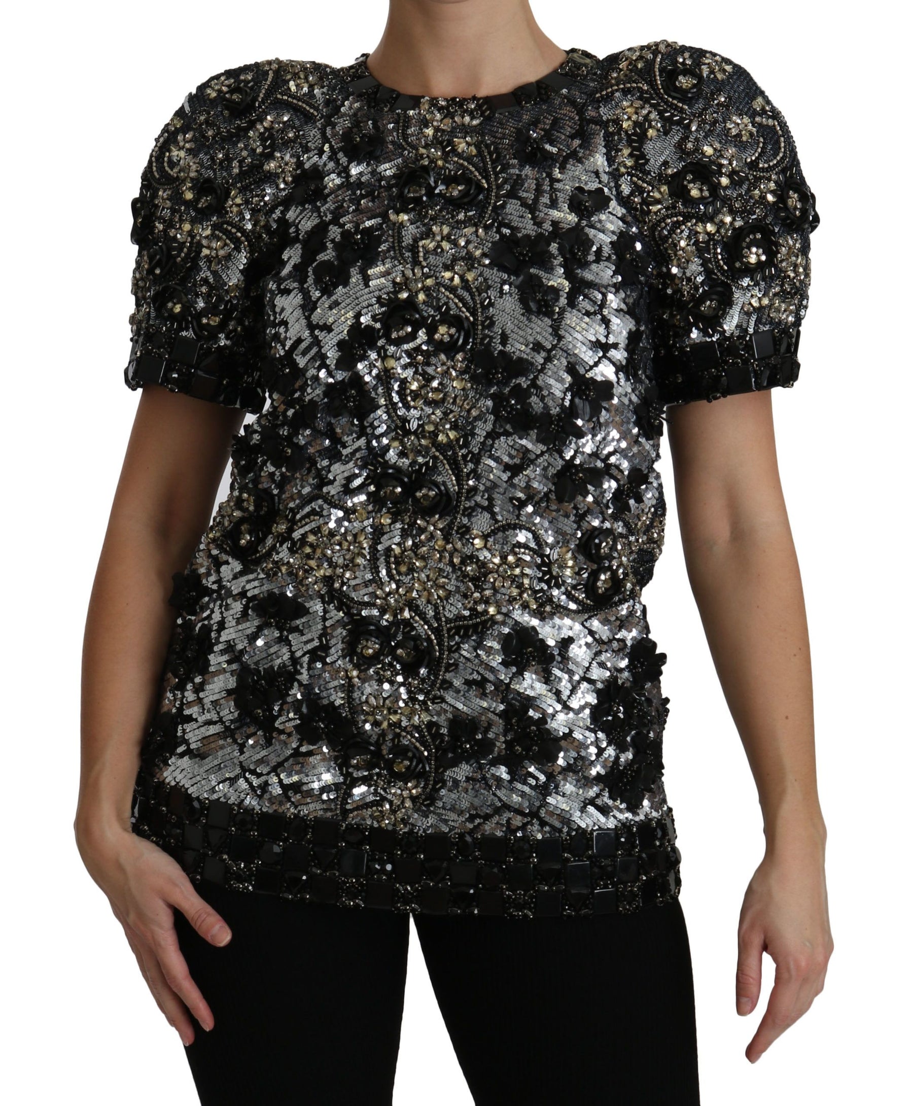 Dolce & Gabbana Black Sequined Crystal Embellished Top Blouse | Regal Royce