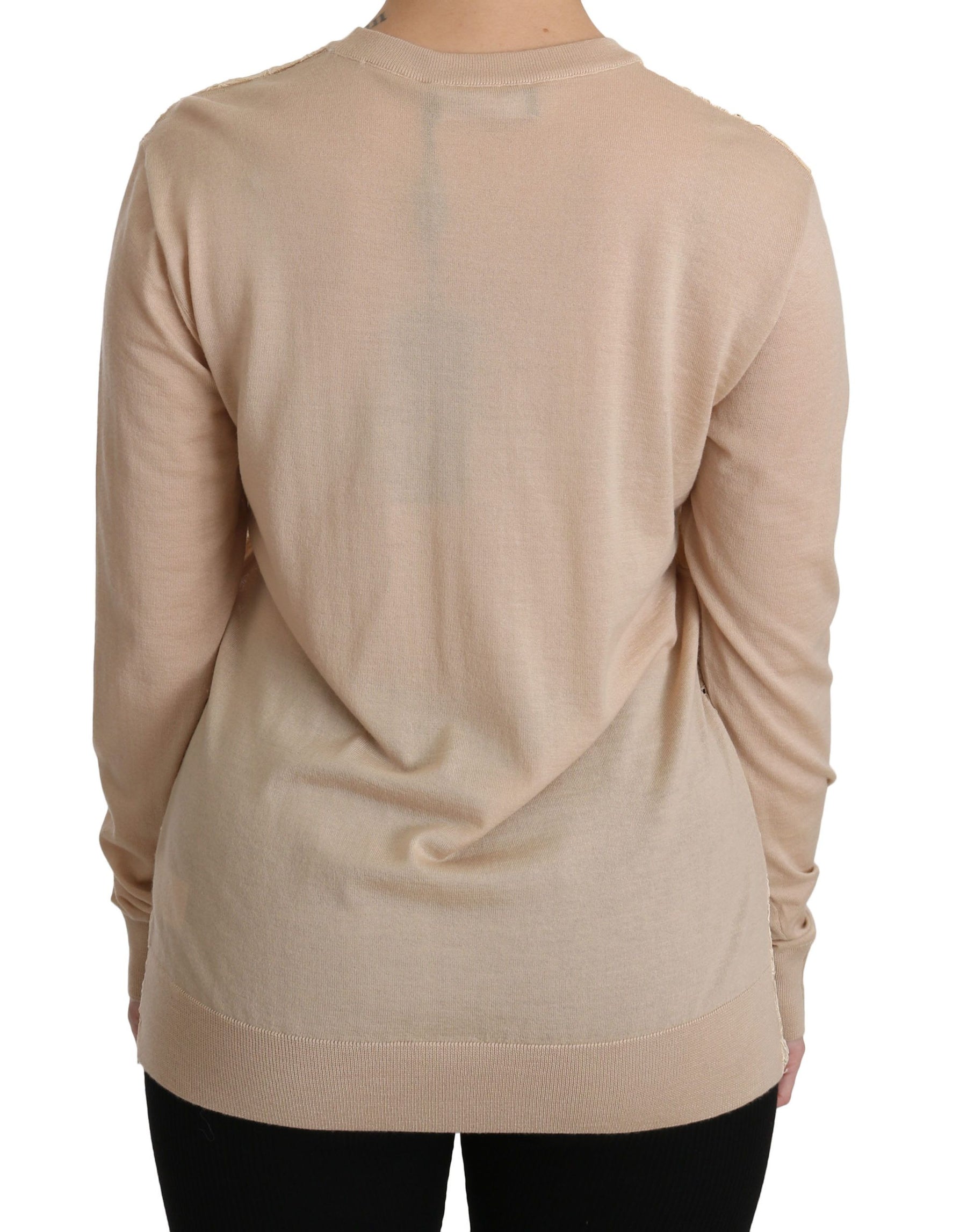 Dolce & Gabbana Beige Lace Long Sleeve Top Cashmere Blouse | Regal Royce