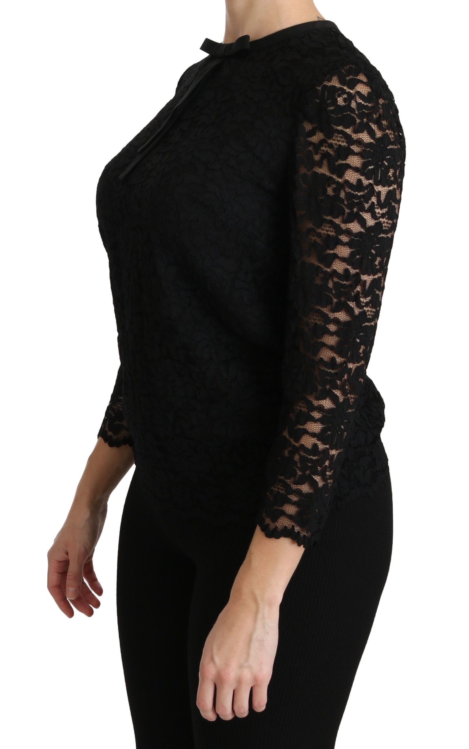 Dolce & Gabbana Black Lace Long Sleeve Nylon Blouse | Regal Royce