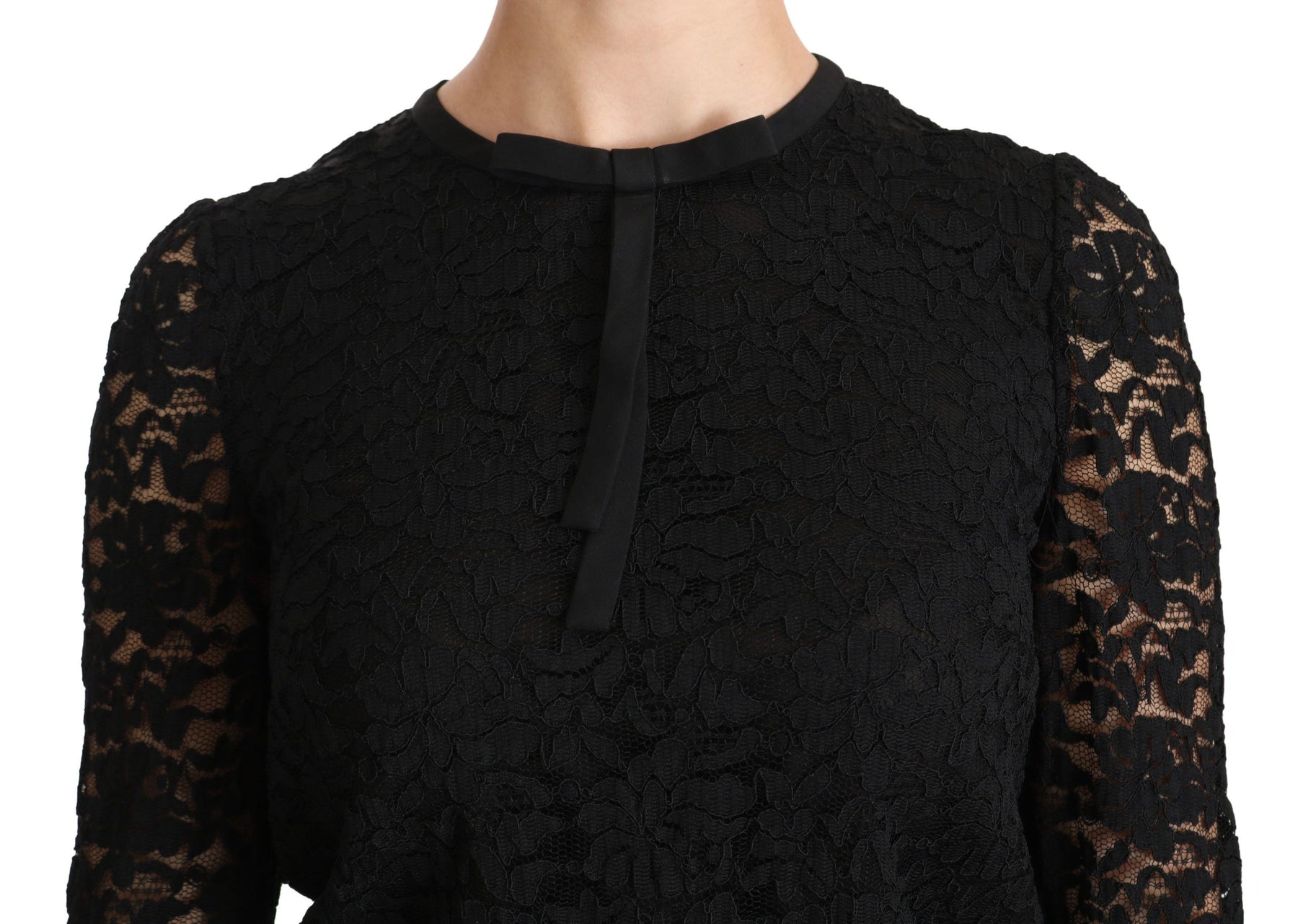 Dolce & Gabbana Black Lace Long Sleeve Nylon Blouse | Regal Royce