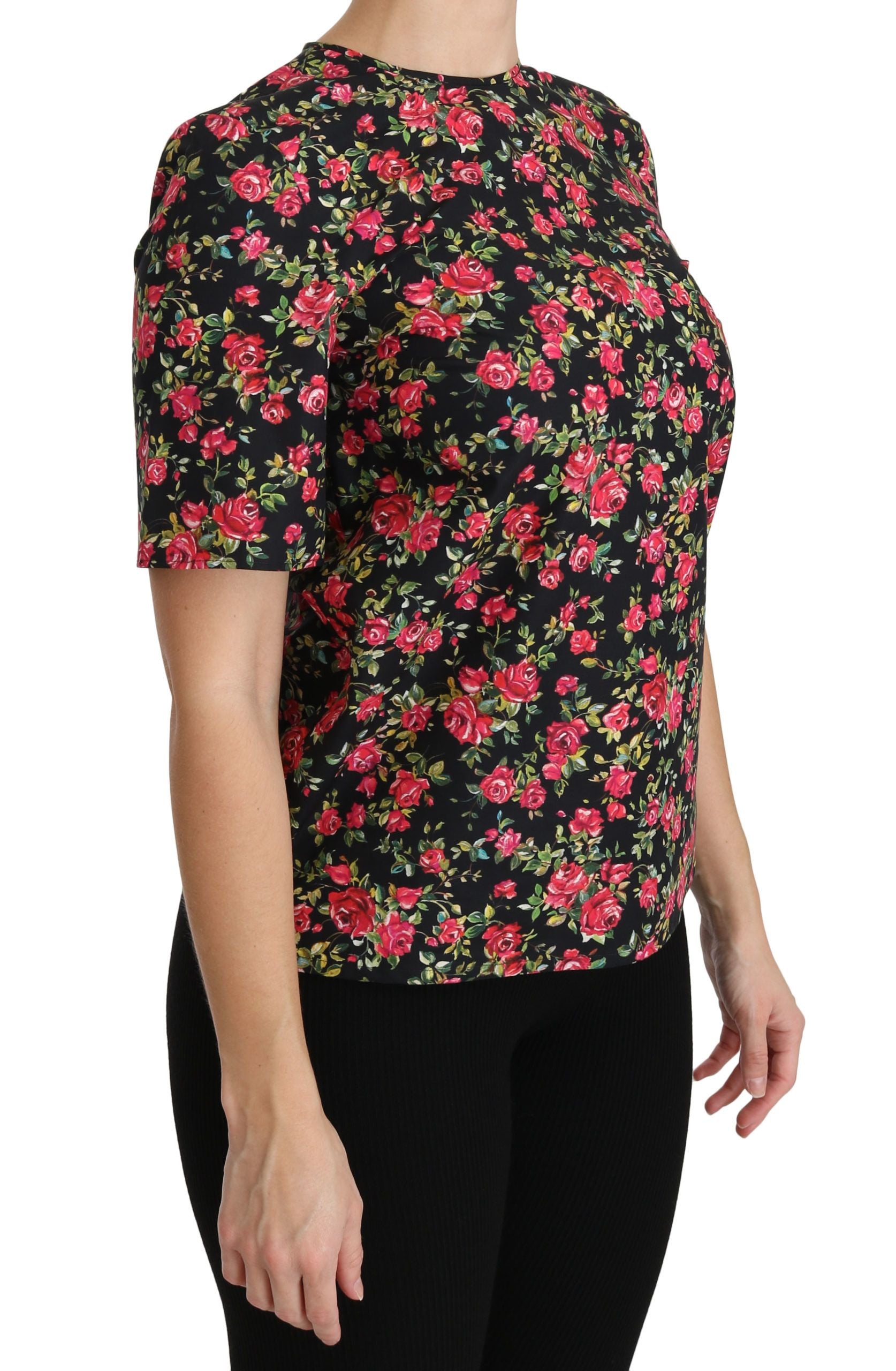 Dolce & Gabbana Black Floral Roses Short Sleeve Top Blouse | Regal Royce