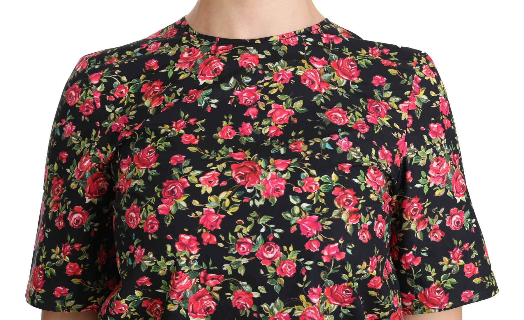 Dolce & Gabbana Black Floral Roses Short Sleeve Top Blouse | Regal Royce