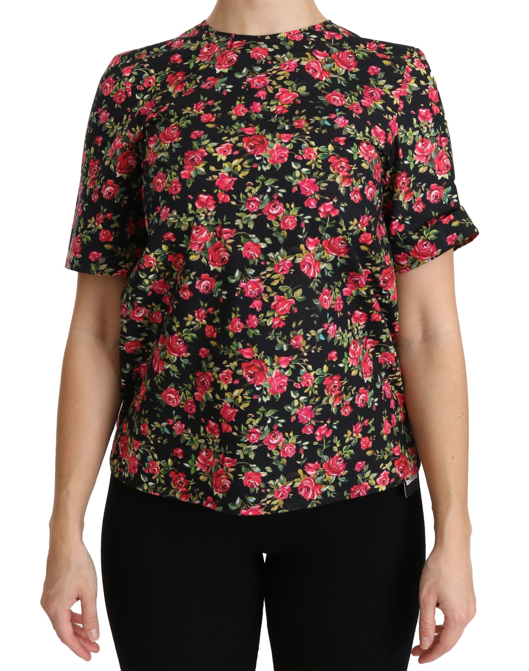 Dolce & Gabbana Black Floral Roses Short Sleeve Top Blouse | Regal Royce