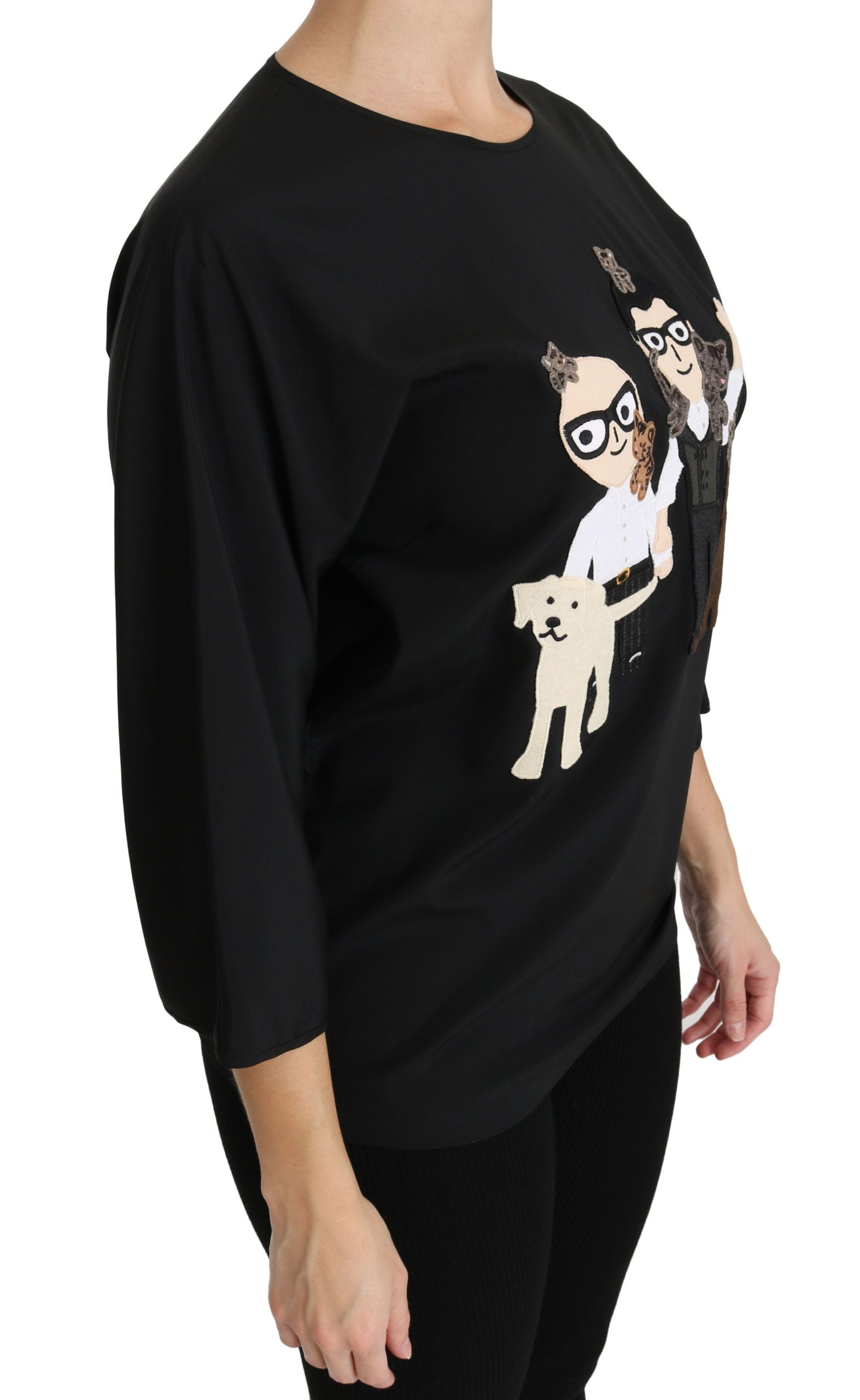 Dolce & Gabbana Black #dgfamily Top T-shirt Silk Blouse | Regal Royce