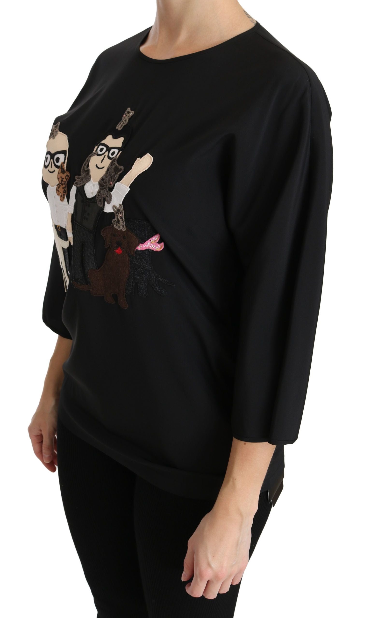 Dolce & Gabbana Black #dgfamily Top T-shirt Silk Blouse | Regal Royce