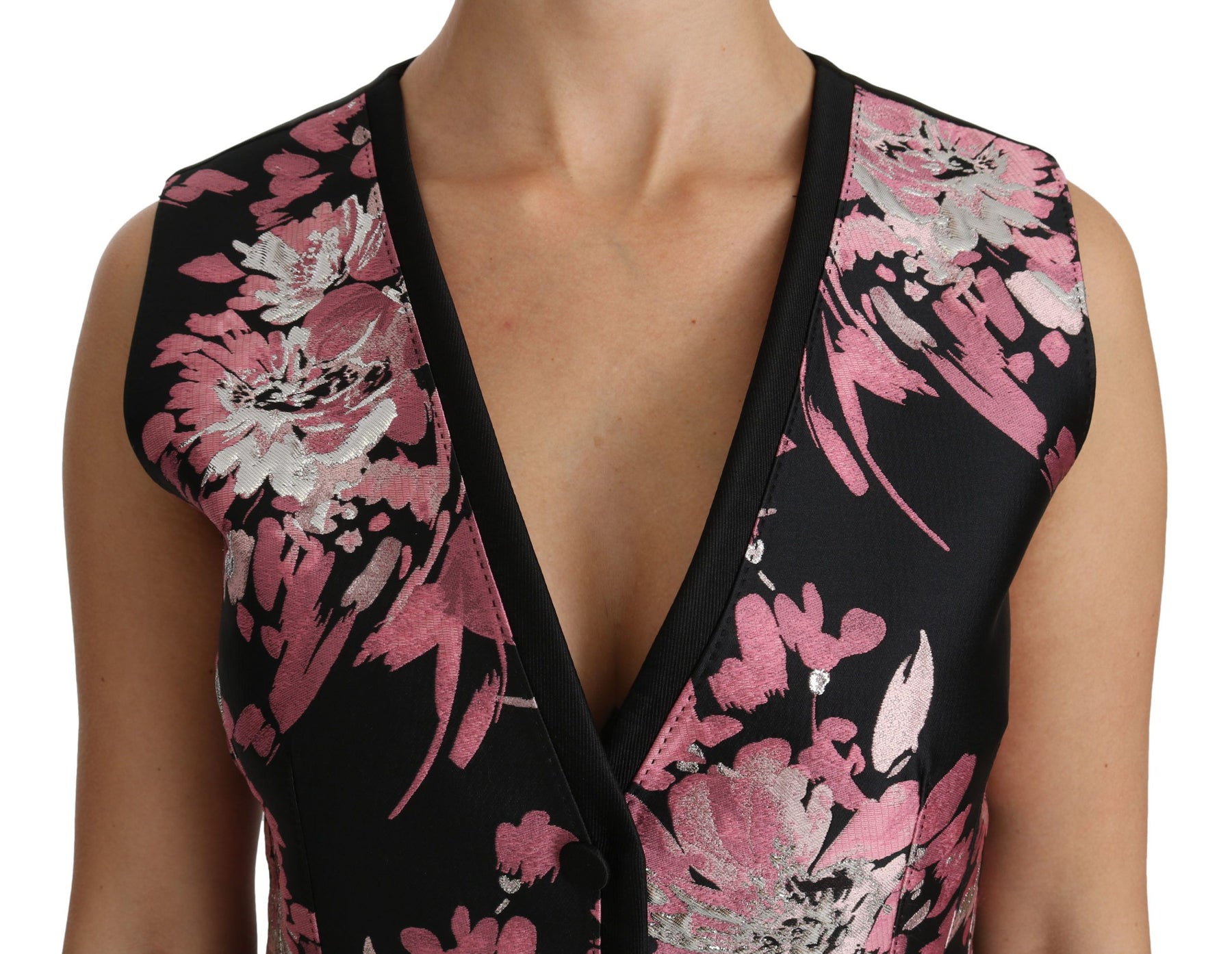 Dolce & Gabbana Black Pink Floral Waistcoat Vest Blouse Top | Regal Royce