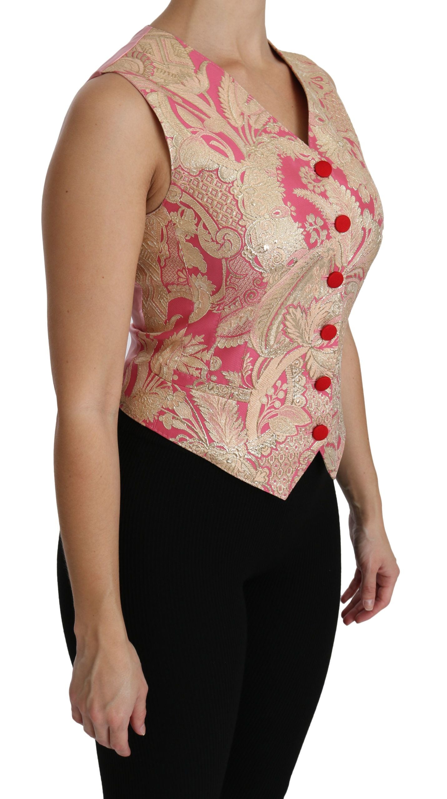 Dolce & Gabbana Pink Gold Brocade Waistcoat Vest Blouse Top | Regal Royce