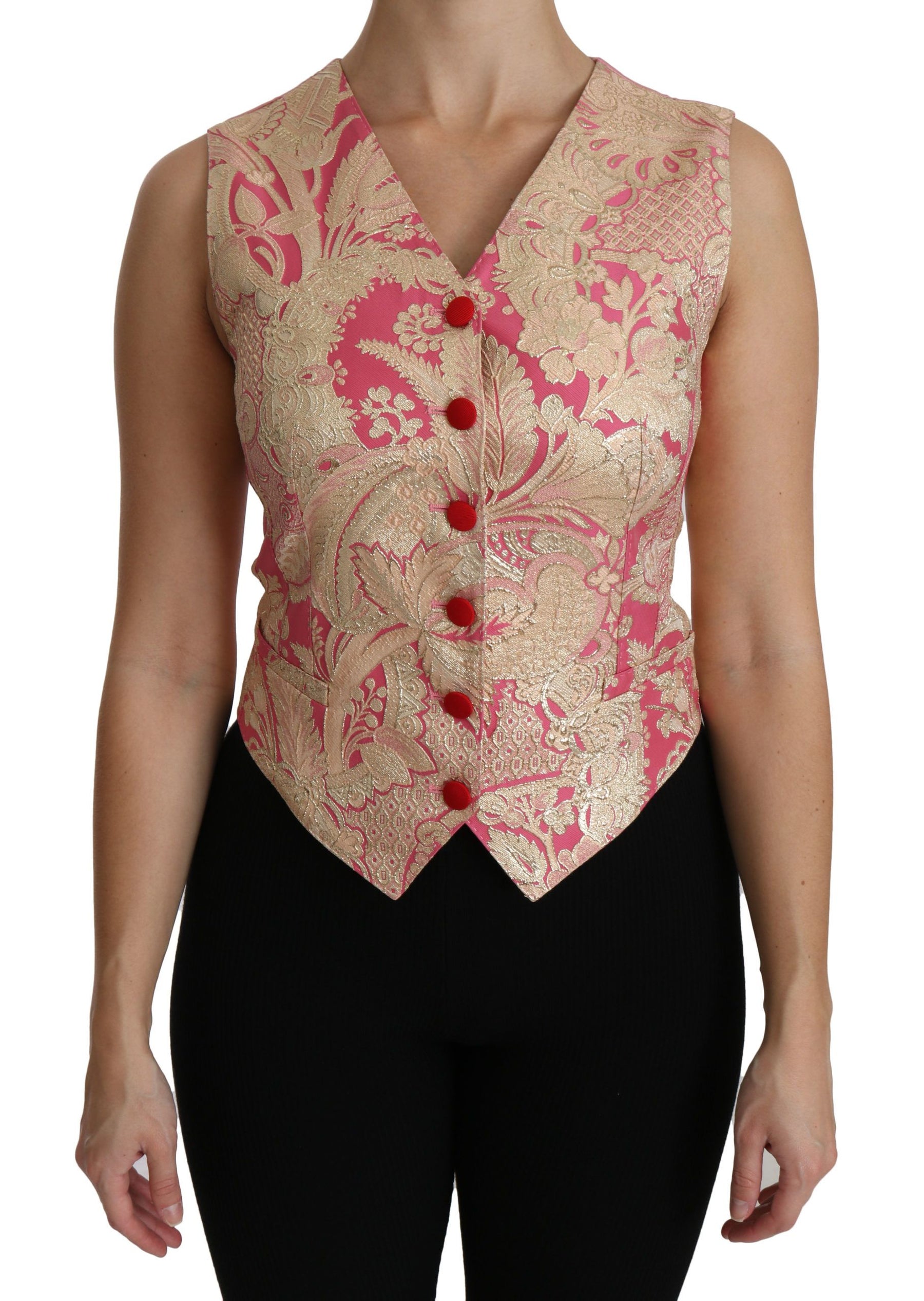 Dolce & Gabbana Pink Gold Brocade Waistcoat Vest Blouse Top | Regal Royce