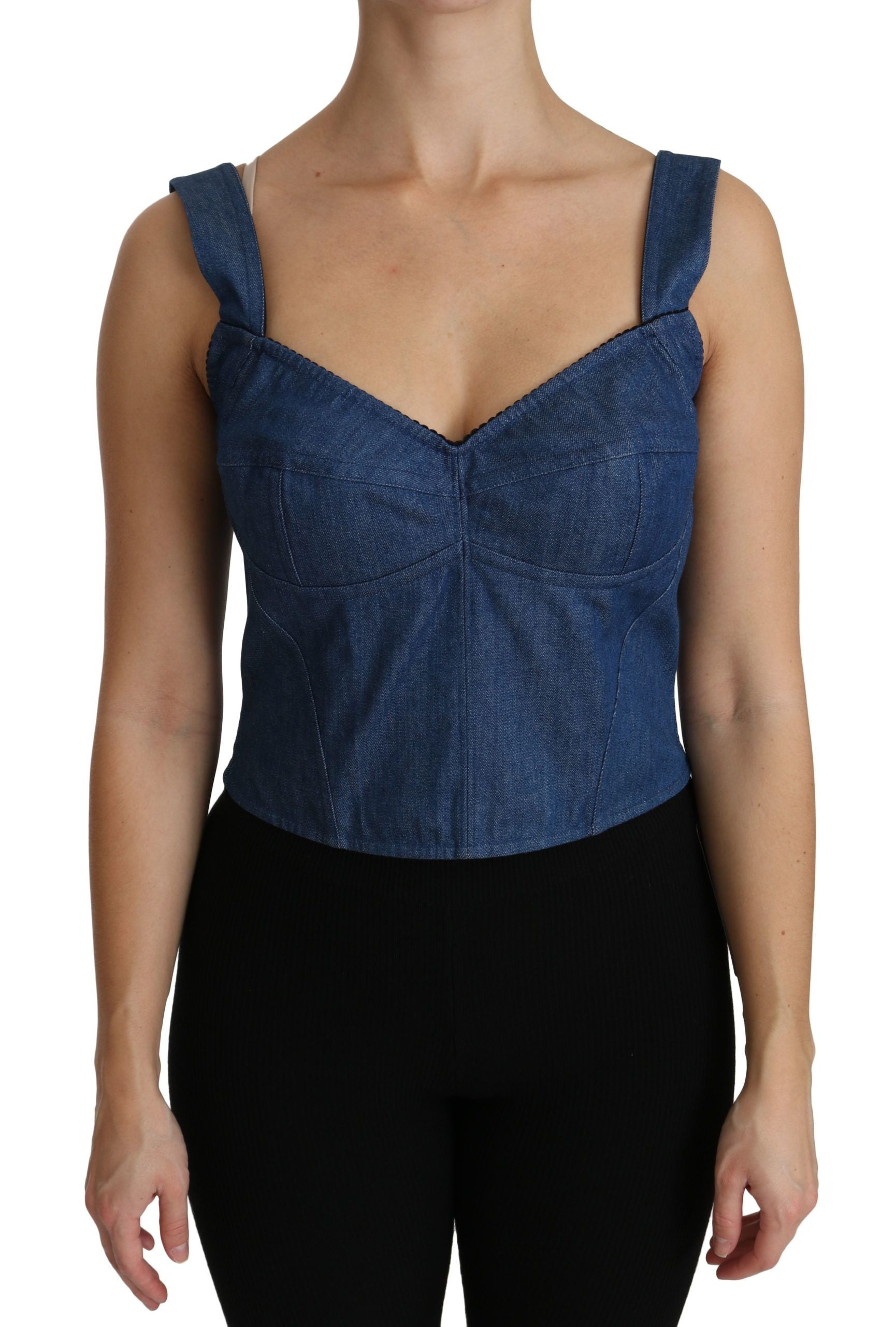 Dolce & Gabbana Blue Sleeveless Bustier Blouse Cotton Top | Regal Royce