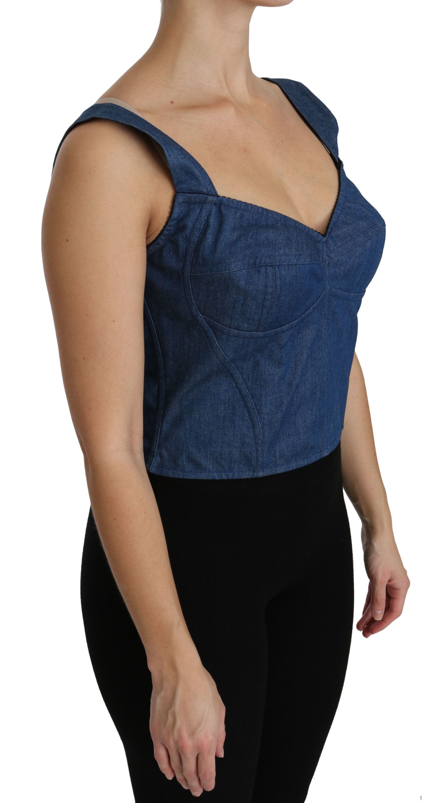 Dolce & Gabbana Blue Sleeveless Bustier Blouse Cotton Top | Regal Royce