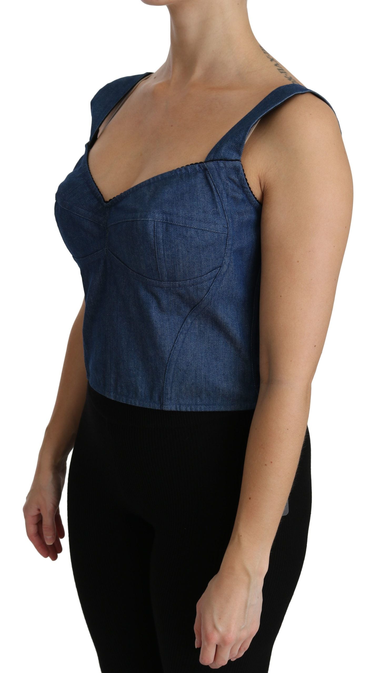 Dolce & Gabbana Blue Sleeveless Bustier Blouse Cotton Top | Regal Royce