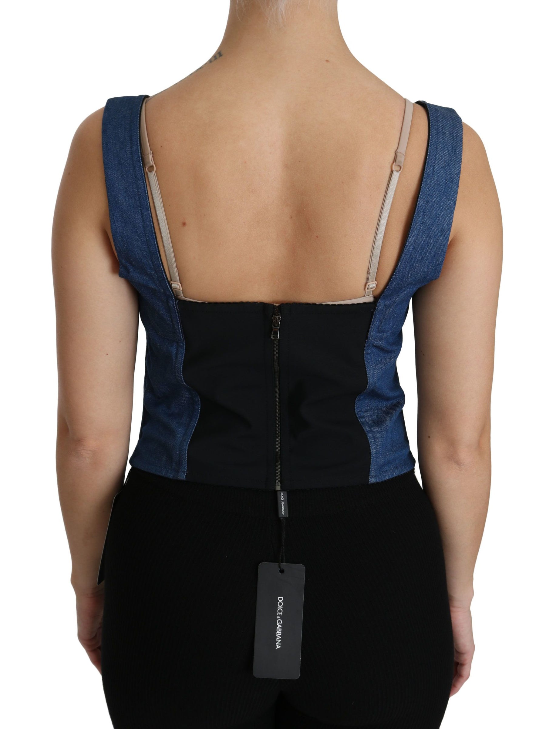Dolce & Gabbana Blue Sleeveless Bustier Blouse Cotton Top | Regal Royce