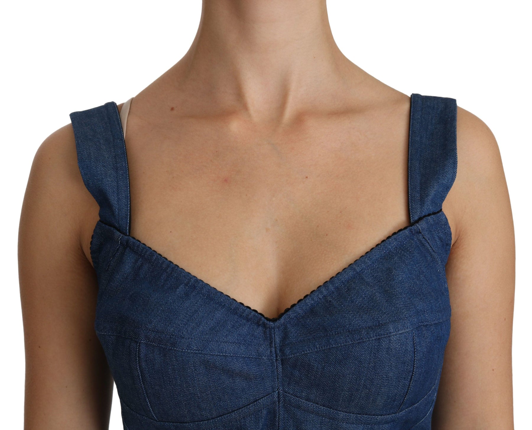 Dolce & Gabbana Blue Sleeveless Bustier Blouse Cotton Top | Regal Royce