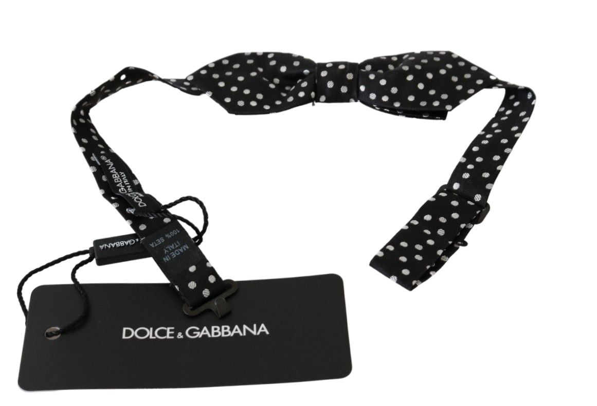 Dolce & Gabbana Black Polka Dots Mens Necktie Papillon 100% Silk Bow Tie | Regal Royce