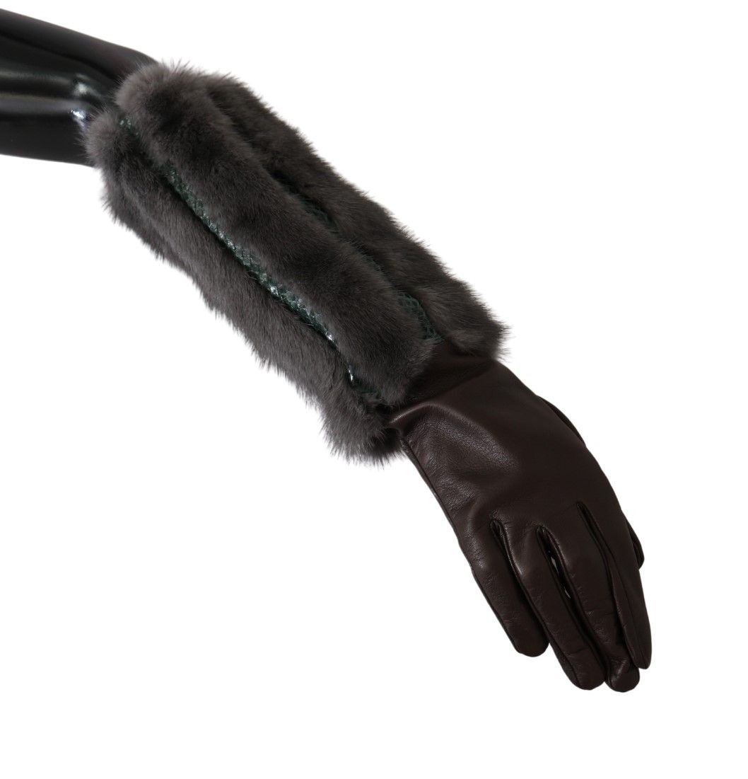 Dolce & Gabbana Brown Mid Arm Length Leather Fur Gloves | Regal Royce