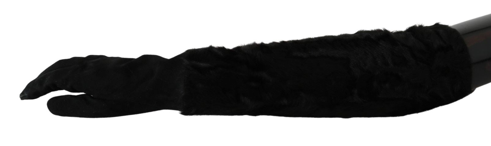 Dolce & Gabbana Black Elbow Length Mitten Suede Fur Gloves | Regal Royce