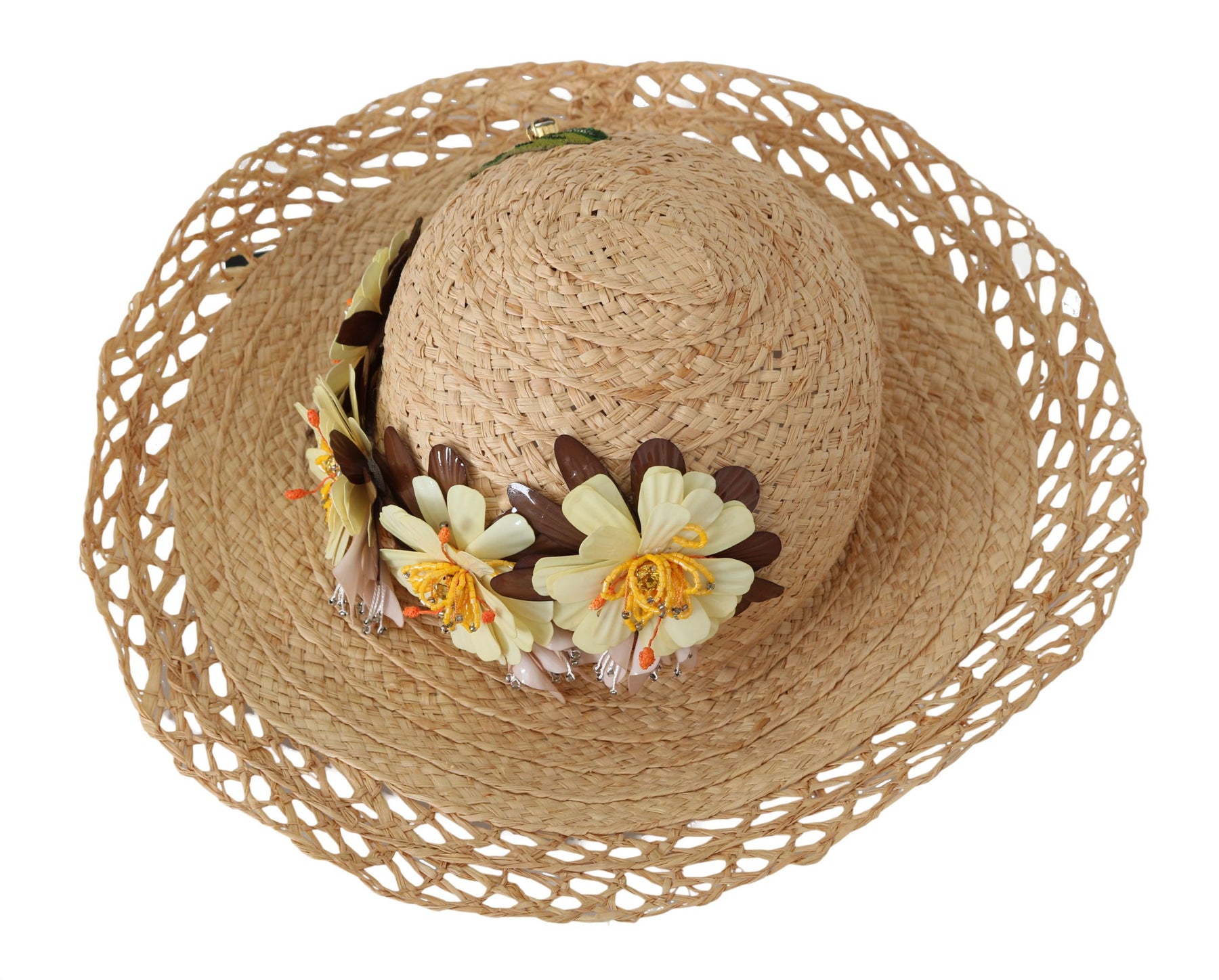 Dolce & Gabbana Beige Wide Brim Floral Bucket Capello Hat | Regal Royce