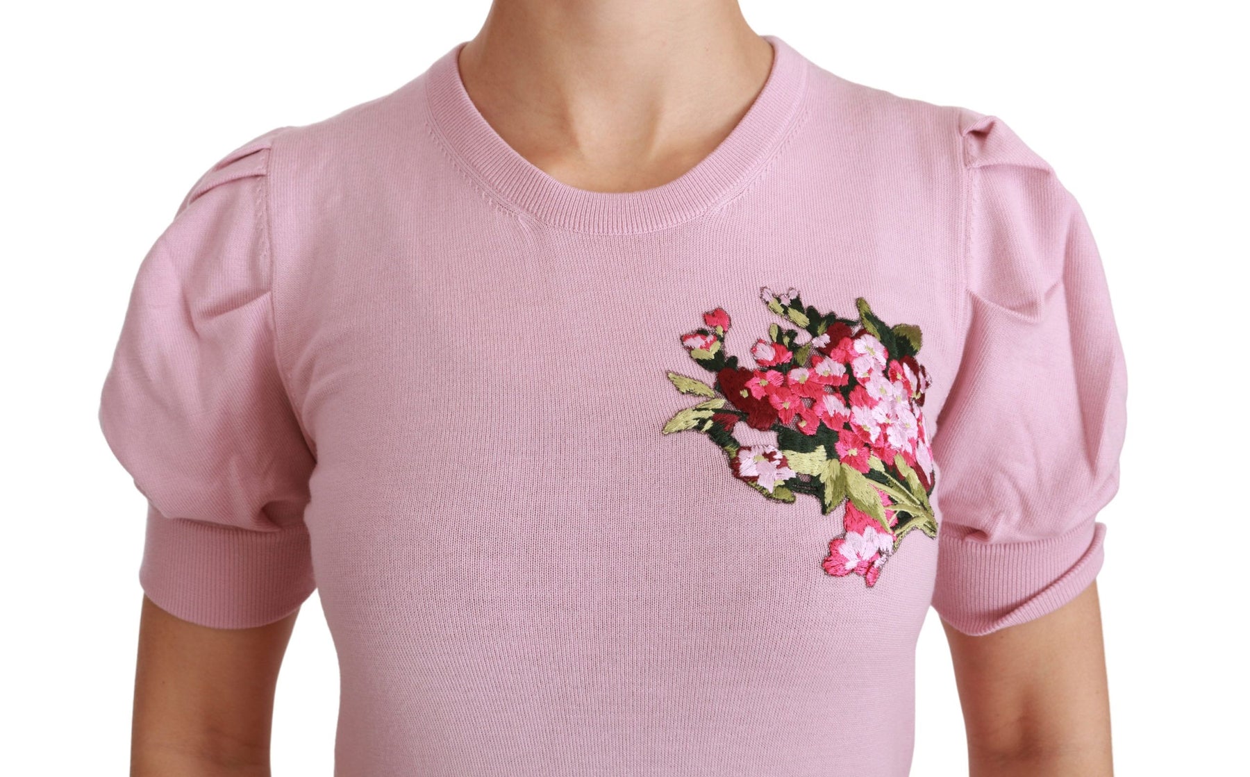 Dolce & Gabbana Pink Floral Embroidered Blouse Wool Top | Regal Royce