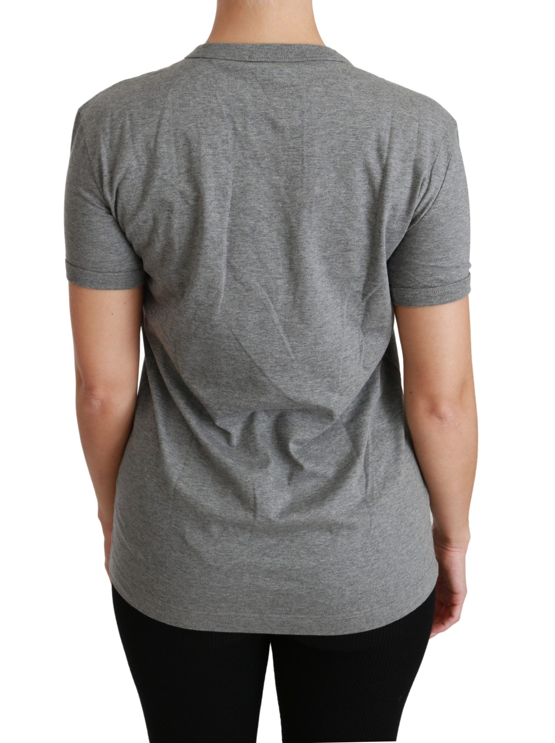 Dolce & Gabbana Gray Crewneck Amore Patch Cotton Top T-shirt | Regal Royce
