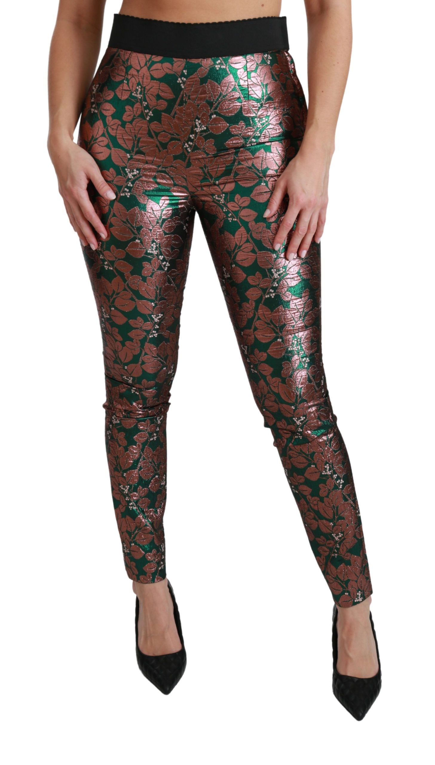 Dolce & Gabbana Green Bronze Leaf Tights Skinny Pants | Regal Royce
