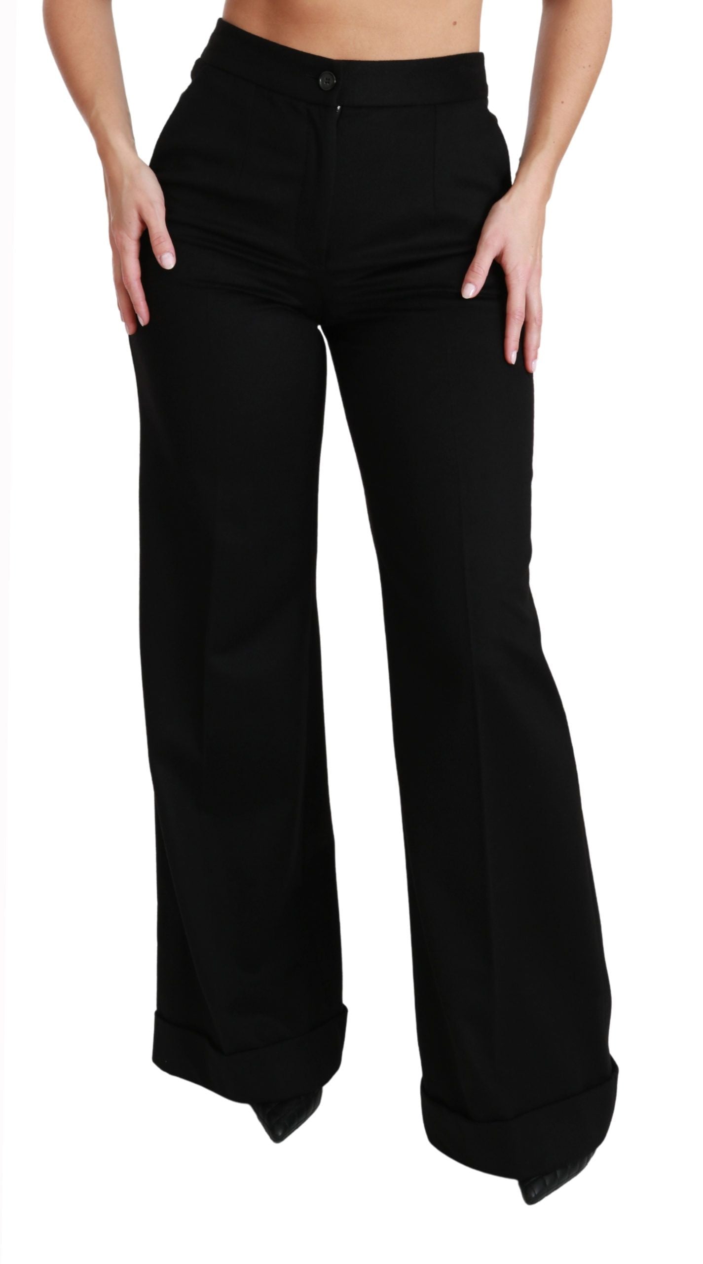 Dolce & Gabbana Black Wide Leg Flared Trouser Cashmere Pants | Regal Royce