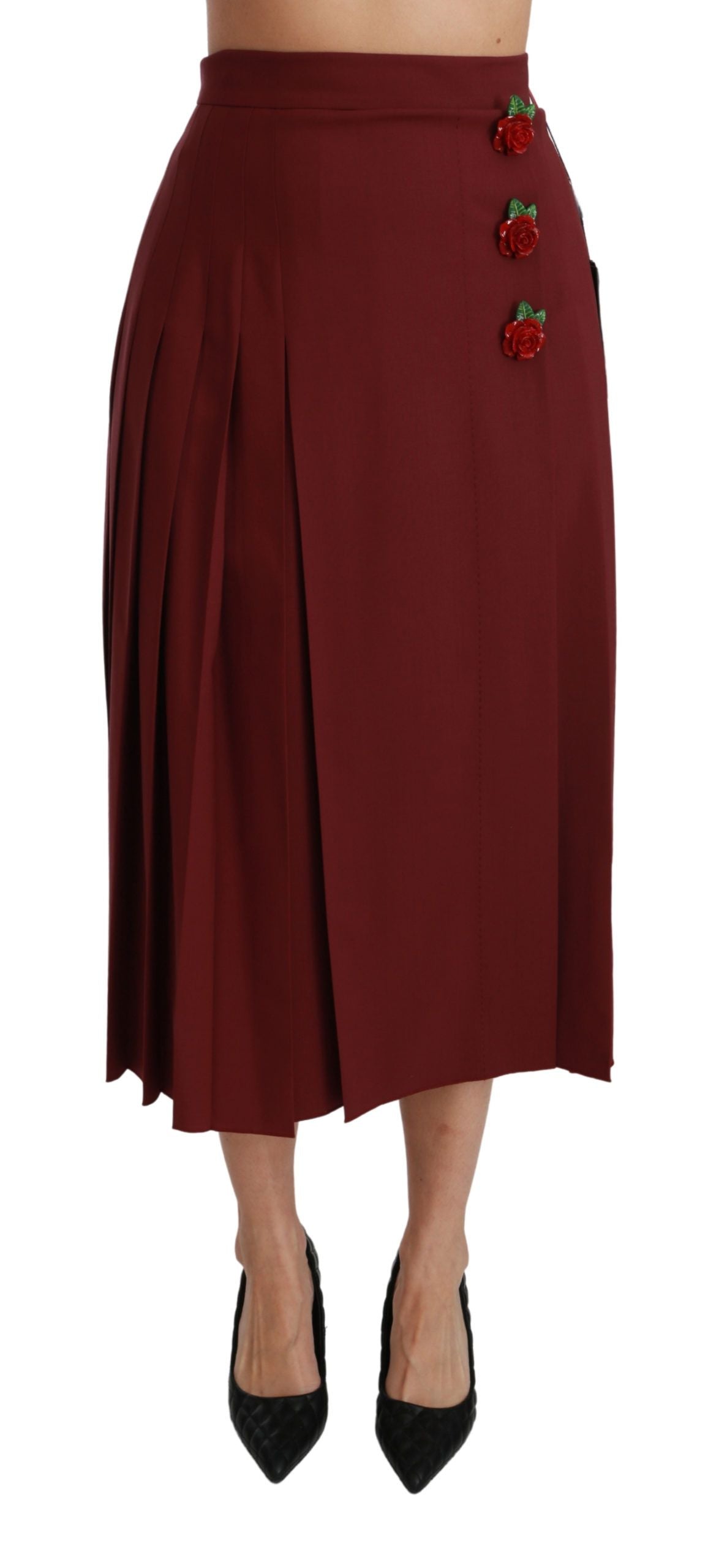 Dolce & Gabbana Red High Waist Pleated Maxi Wool Skirt | Regal Royce
