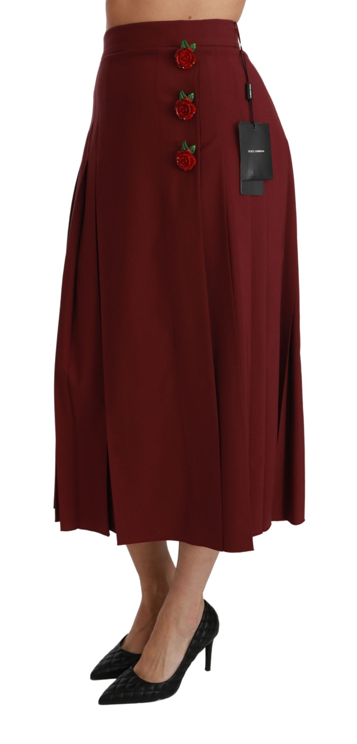 Dolce & Gabbana Red High Waist Pleated Maxi Wool Skirt | Regal Royce