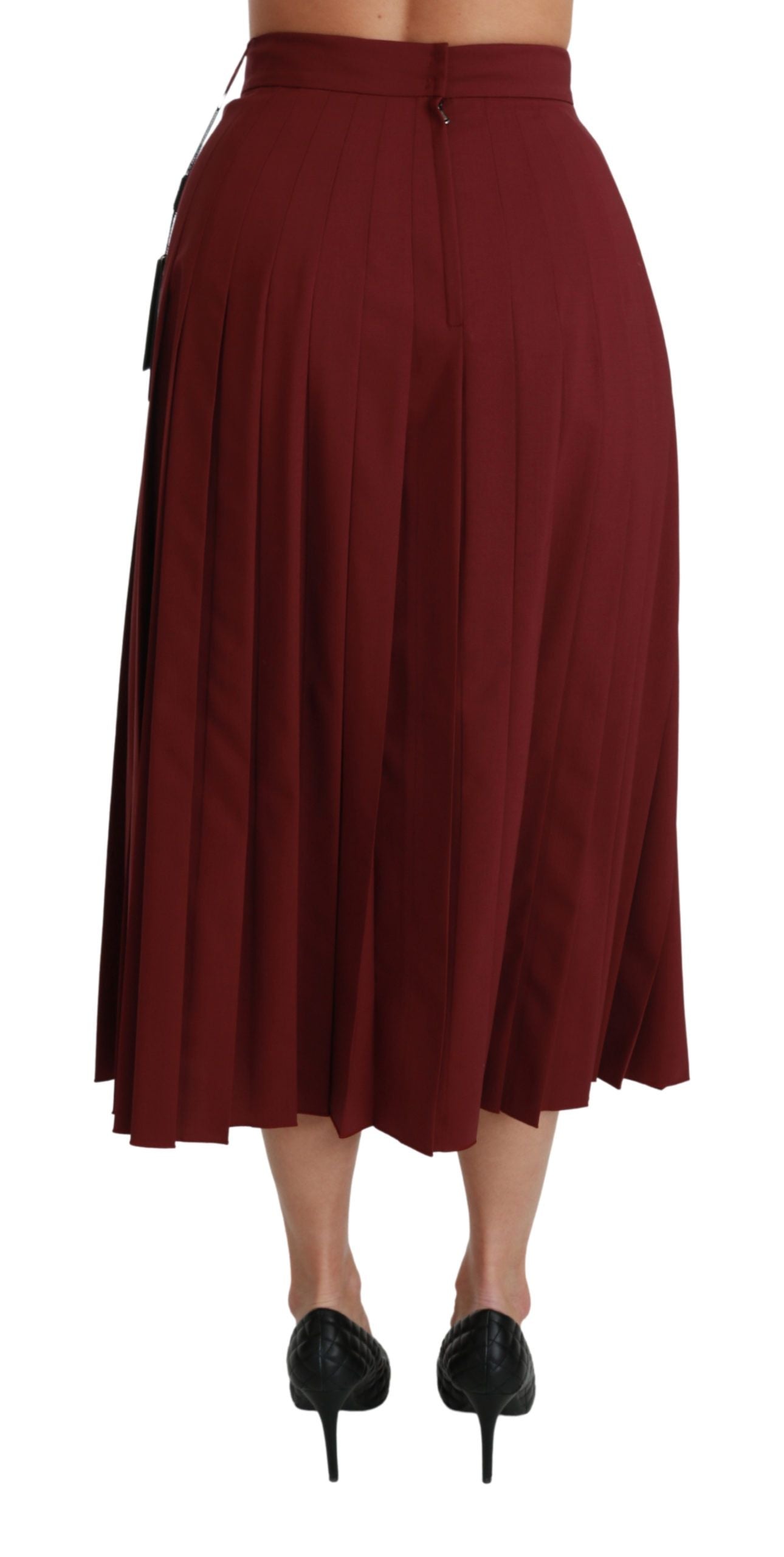 Dolce & Gabbana Red High Waist Pleated Maxi Wool Skirt | Regal Royce