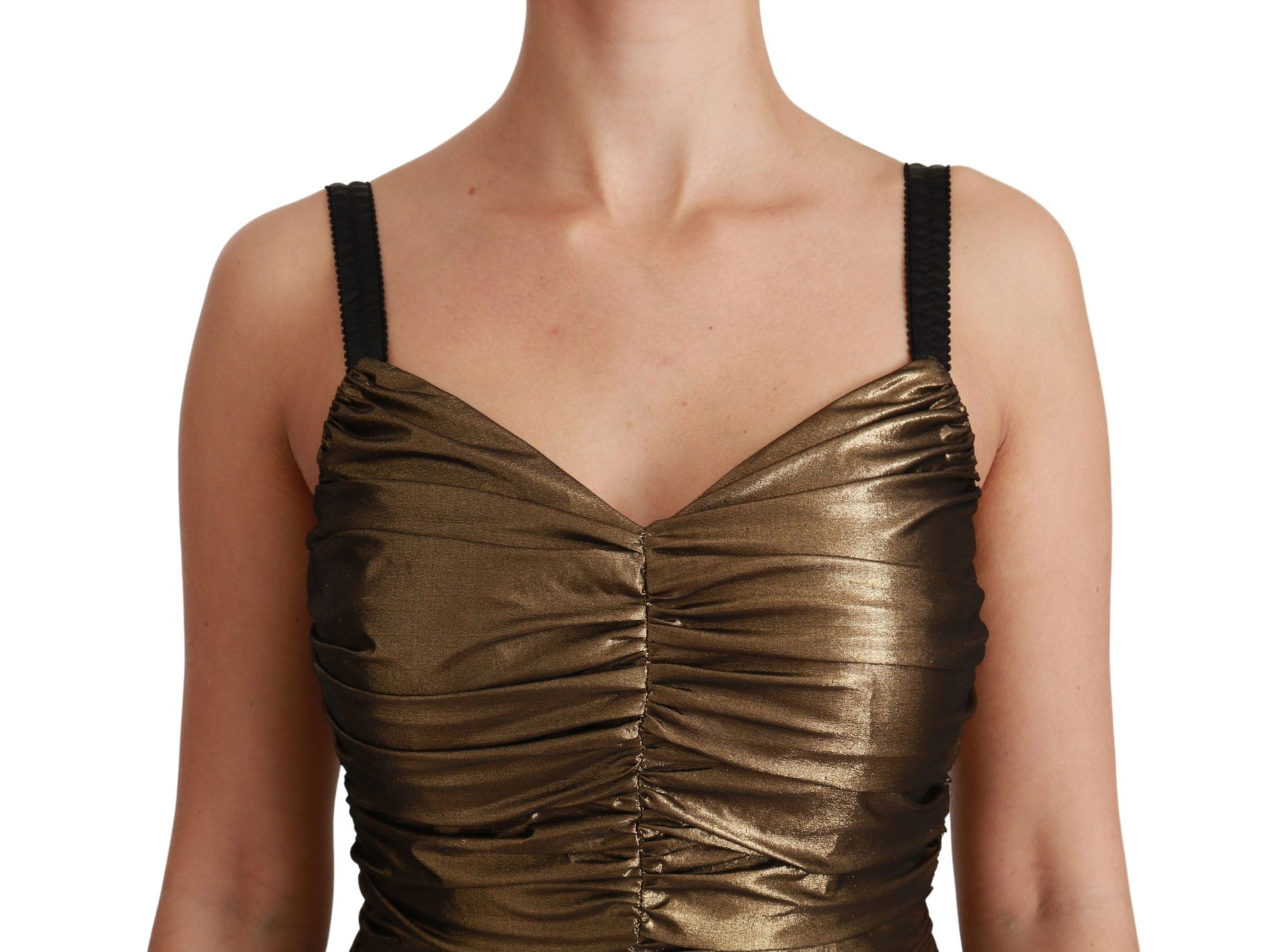 Dolce & Gabbana Gold Metallic Stretch Bodycon Ruched Dress | Regal Royce