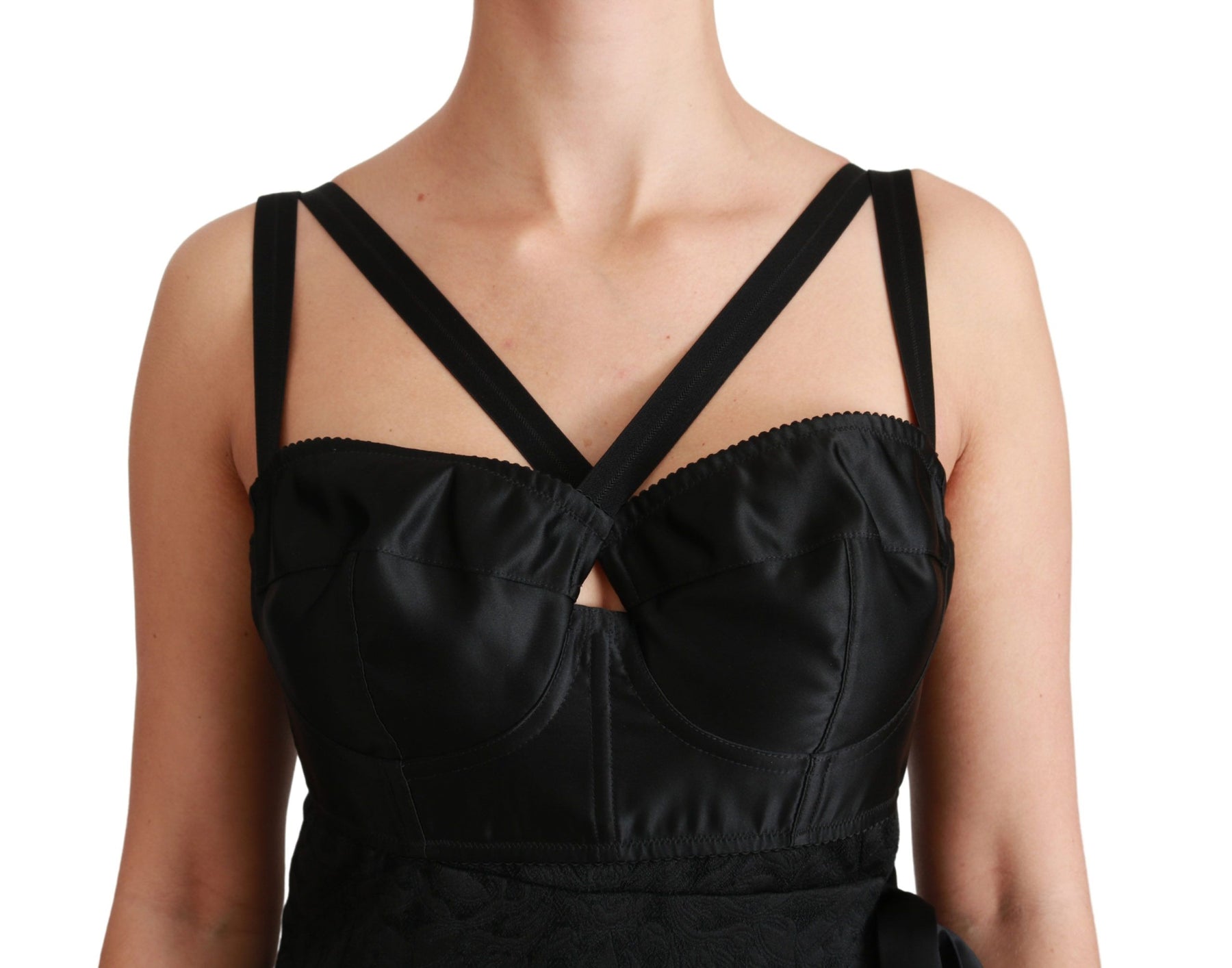 Dolce & Gabbana Black Stretch Satin Jacquard Mini Dress | Regal Royce