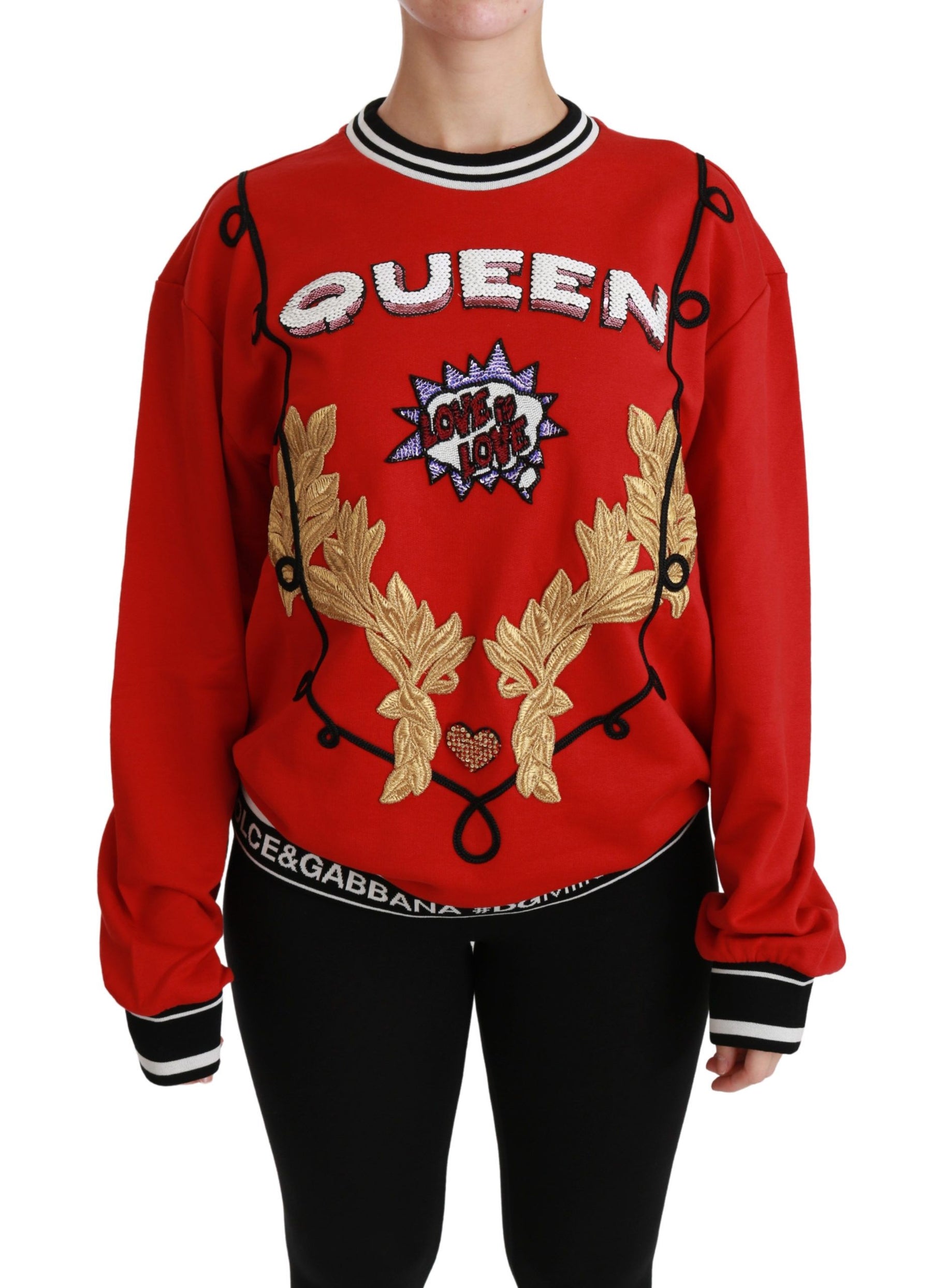 Dolce & Gabbana Red Queen Sequined Love Pullover Sweater | Regal Royce