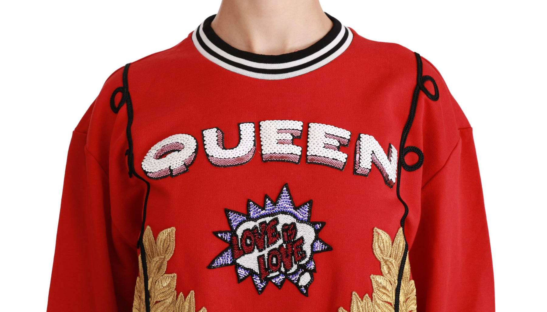 Dolce & Gabbana Red Queen Sequined Love Pullover Sweater | Regal Royce