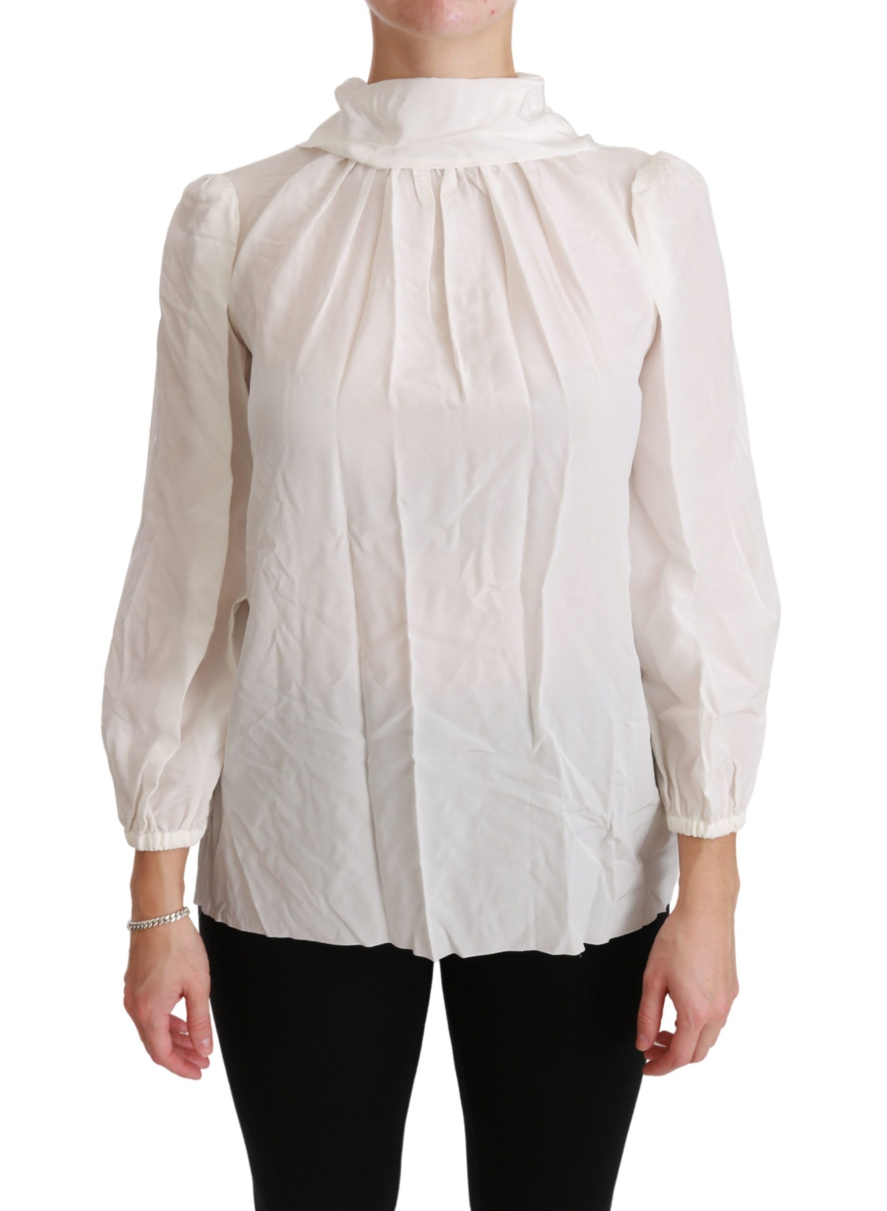 Dolce & Gabbana White Turtle Neck Blouse Shirt Silk Top | Regal Royce