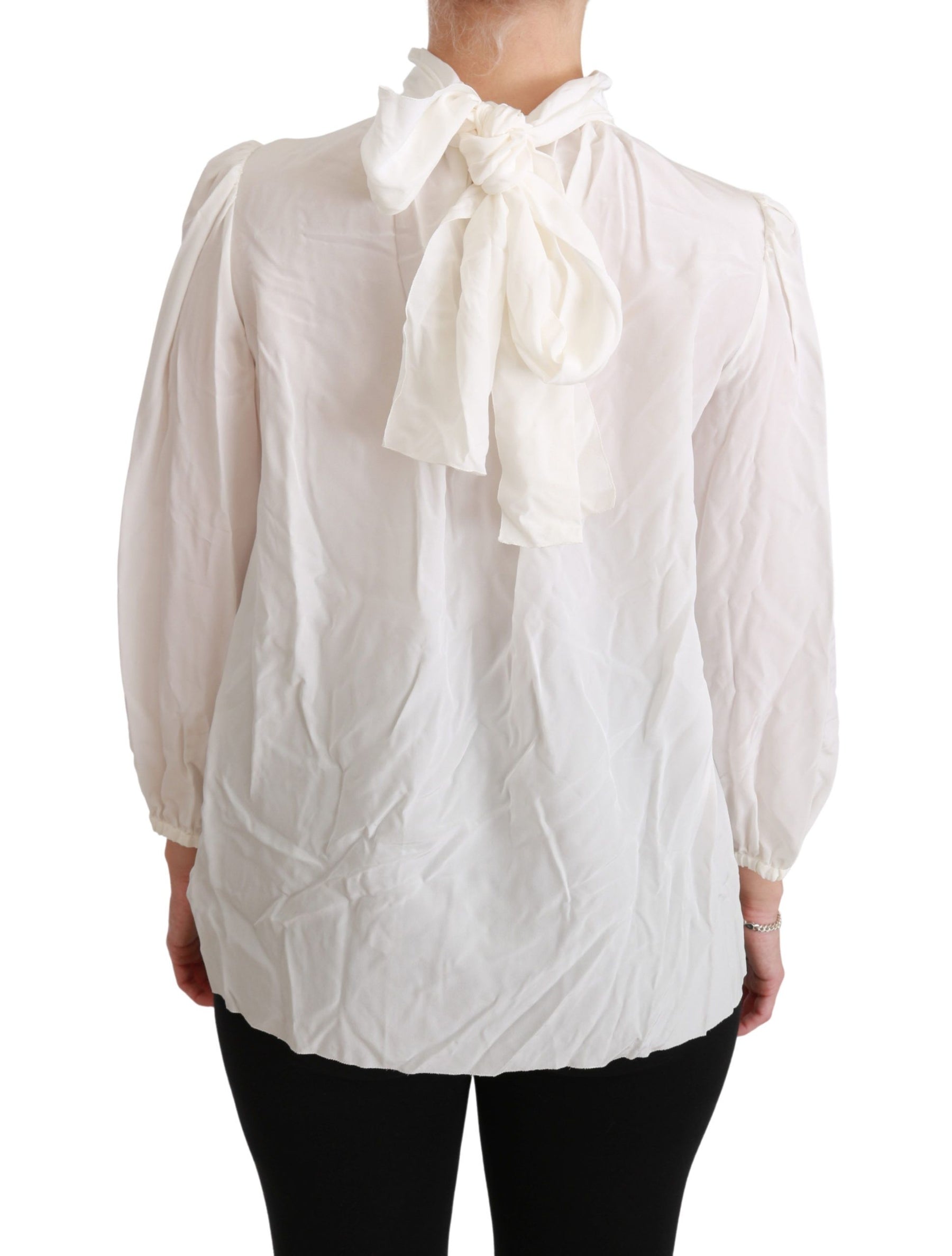 Dolce & Gabbana White Turtle Neck Blouse Shirt Silk Top | Regal Royce