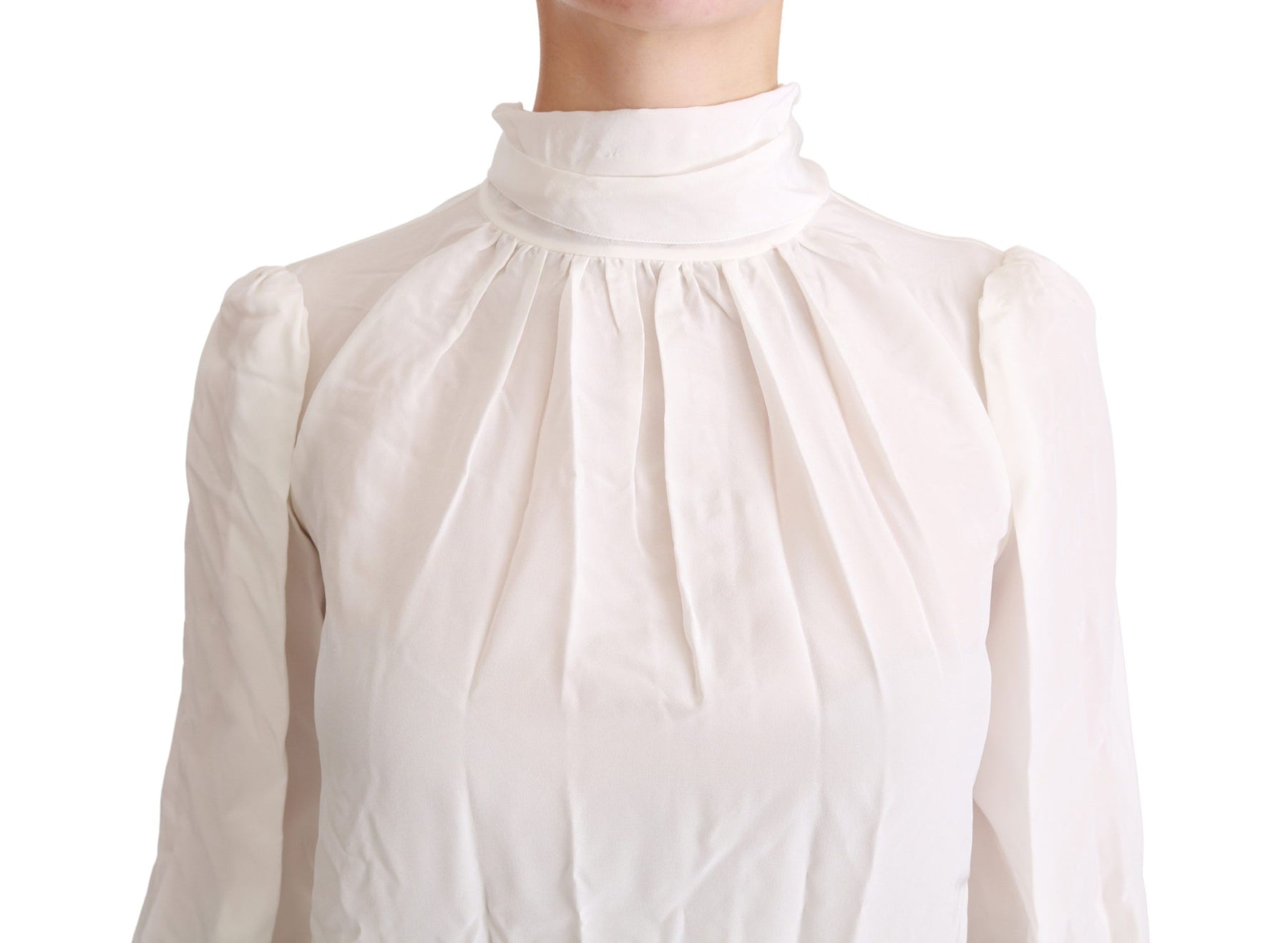 Dolce & Gabbana White Turtle Neck Blouse Shirt Silk Top | Regal Royce