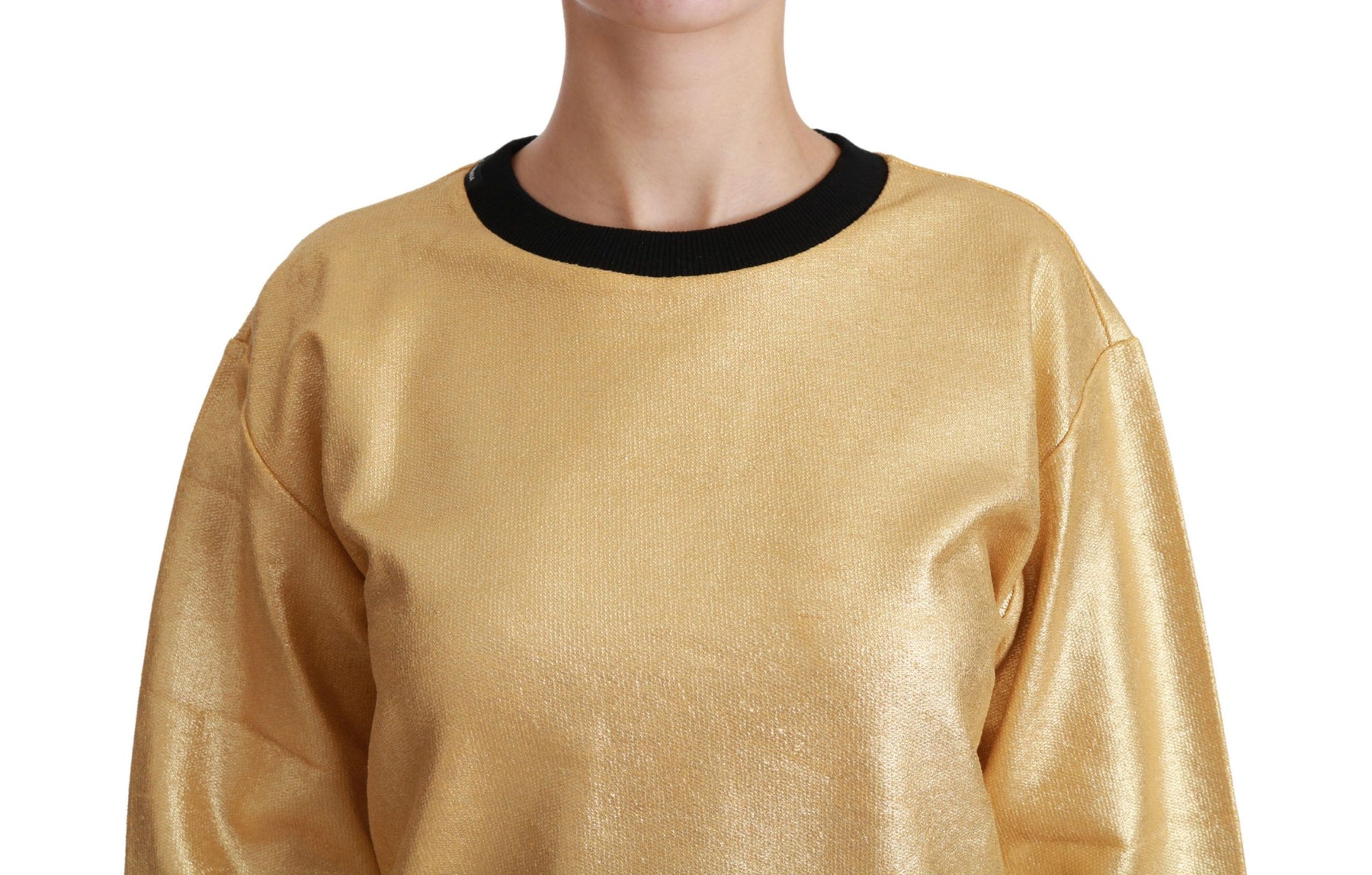 Dolce & Gabbana Gold Cotton Crewneck Pullover Sweater | Regal Royce
