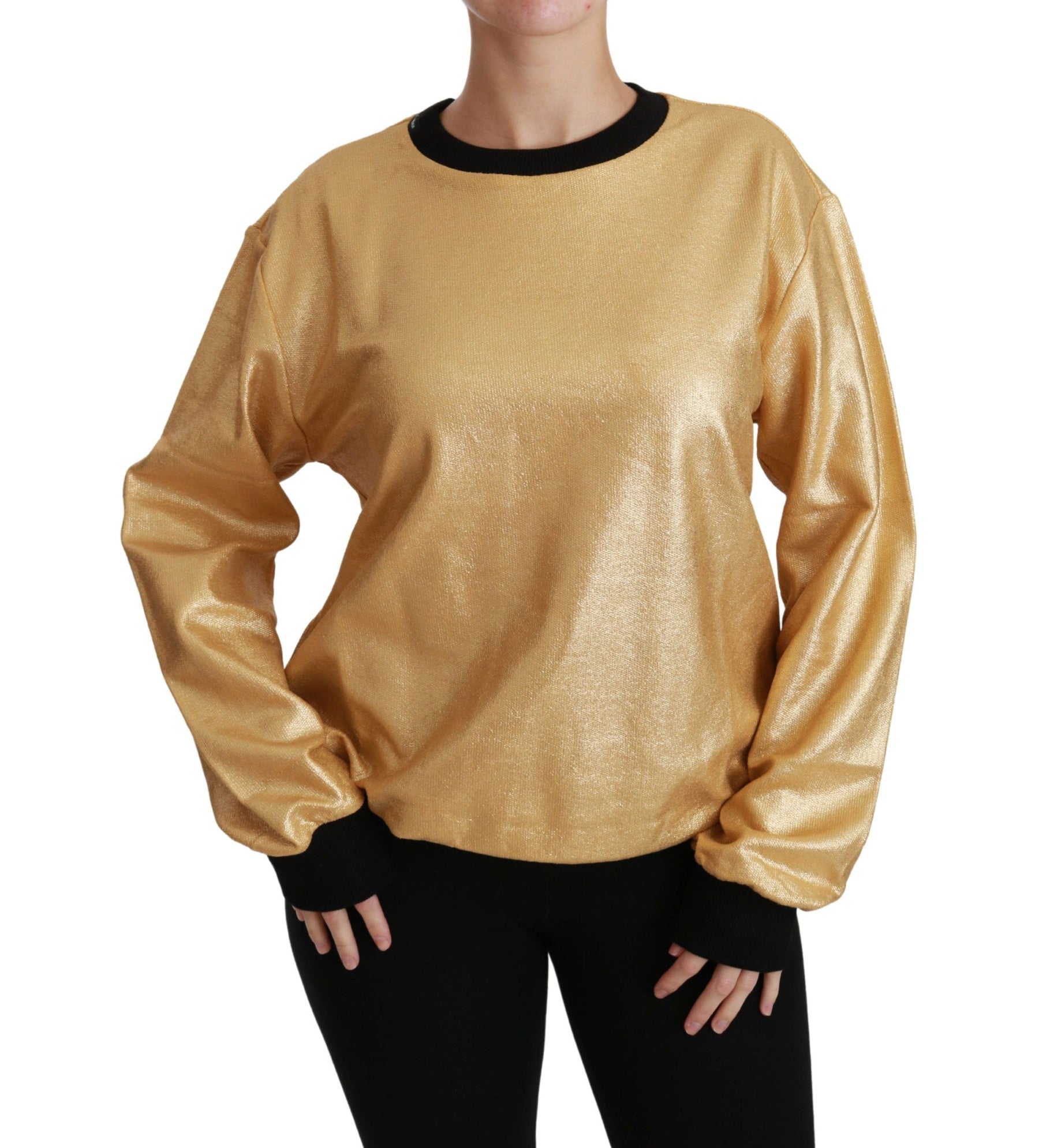 Dolce & Gabbana Gold Cotton Crewneck Pullover Sweater | Regal Royce