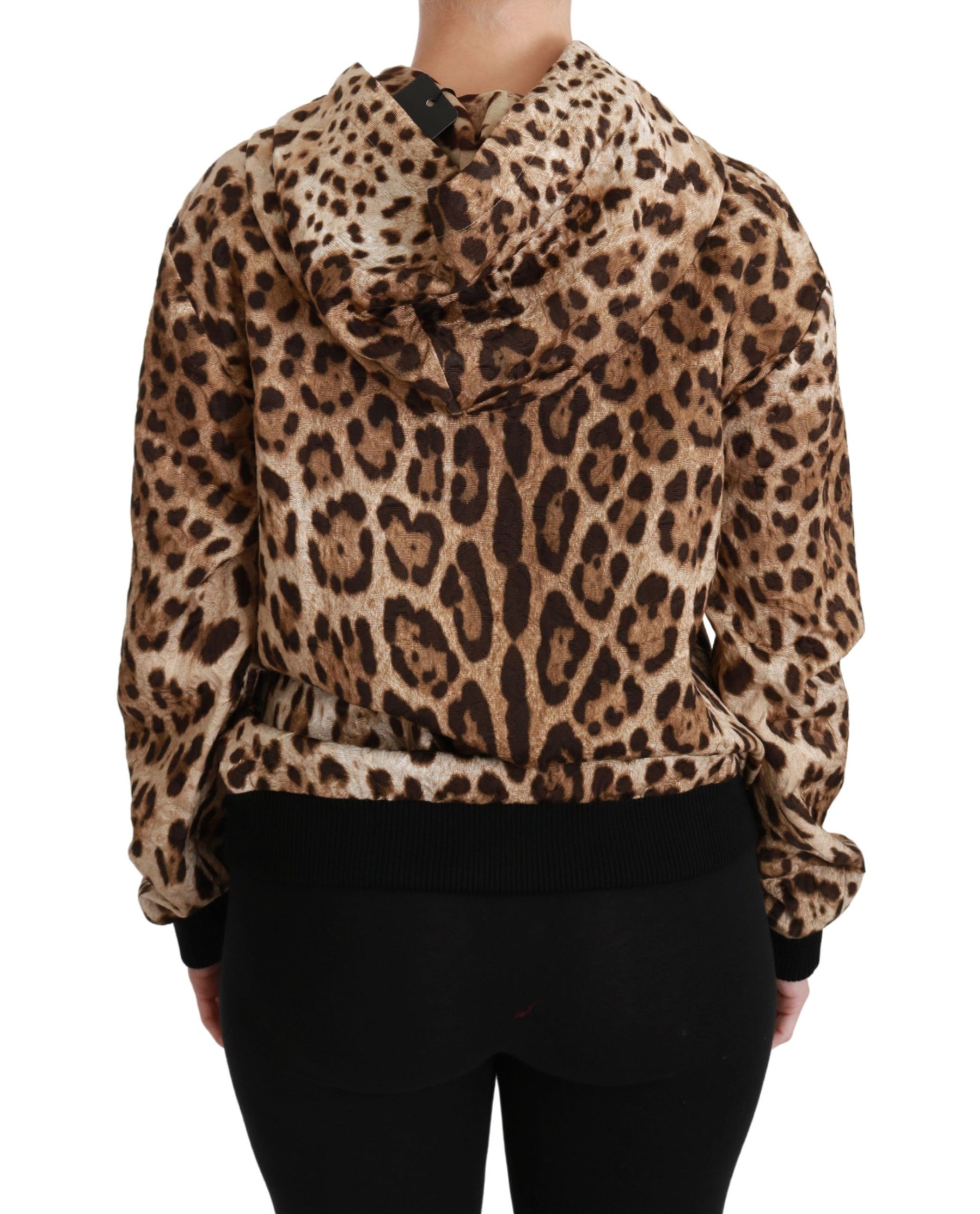 Dolce & Gabbana Brown Hooded Studded Ayers Leopard Sweater | Regal Royce