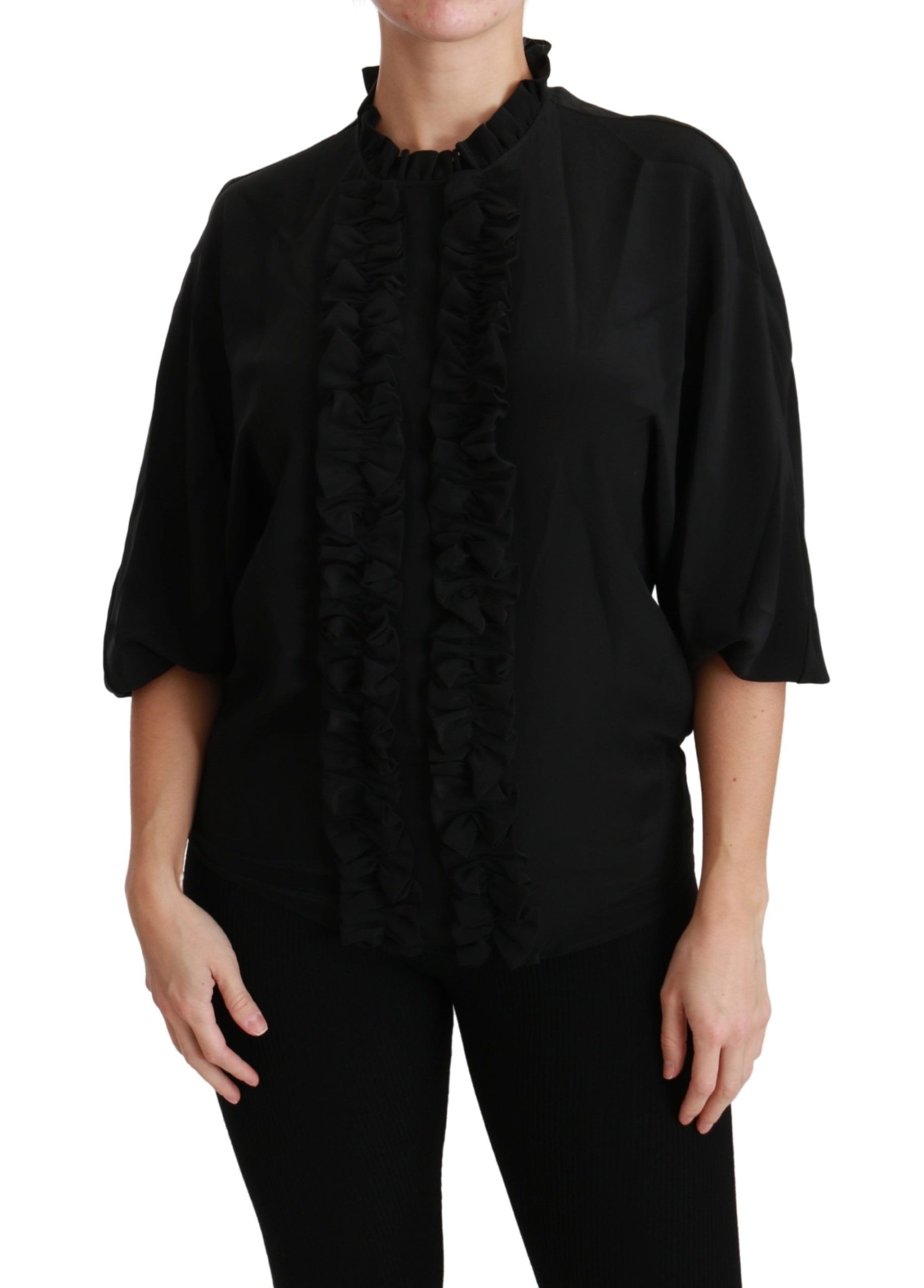 Dolce & Gabbana Black Silk Shirt Ruffled Top Blouse | Regal Royce