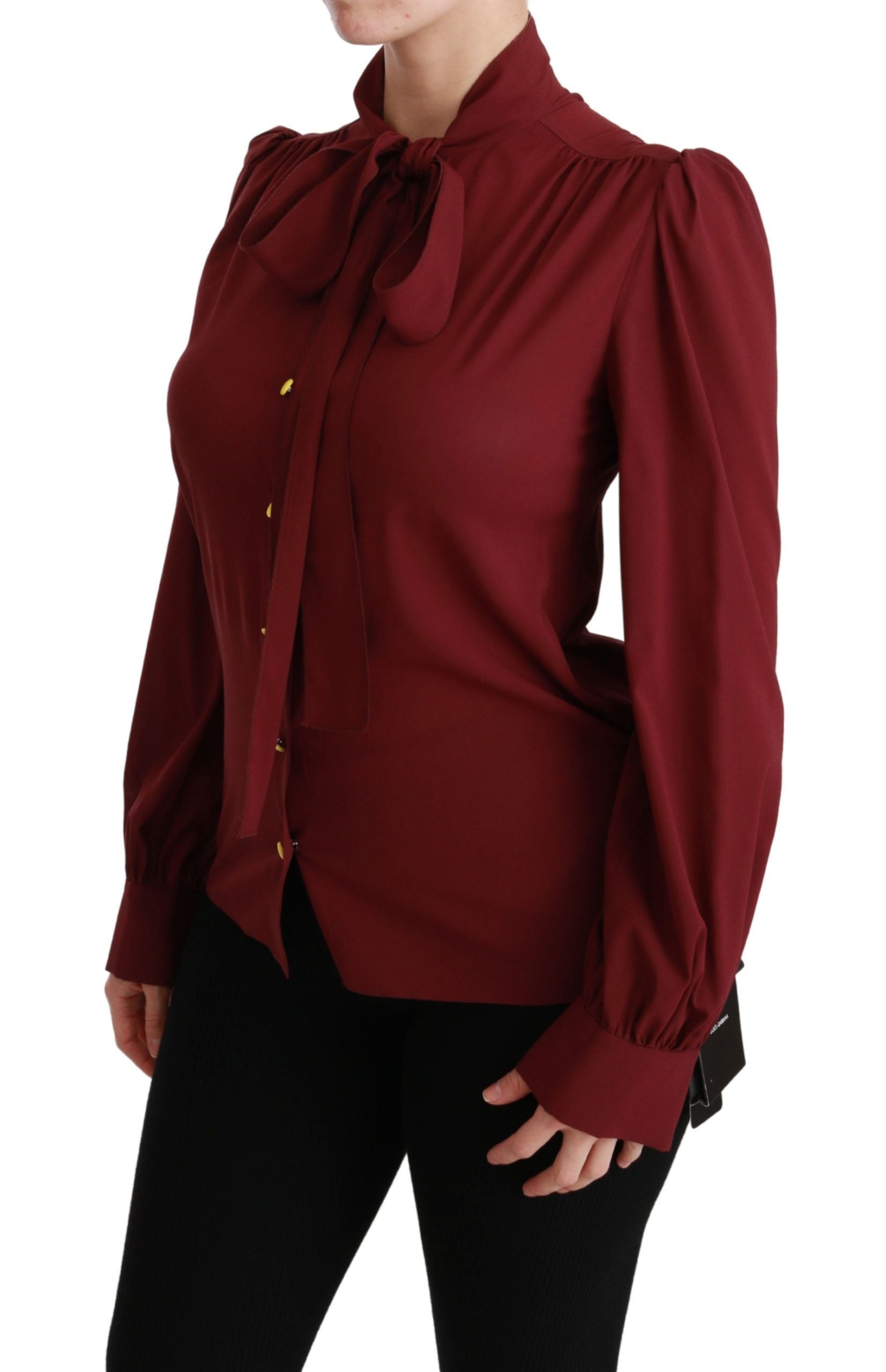 Dolce & Gabbana Maroon Long Sleeve Shirt Blouse Silk Top | Regal Royce
