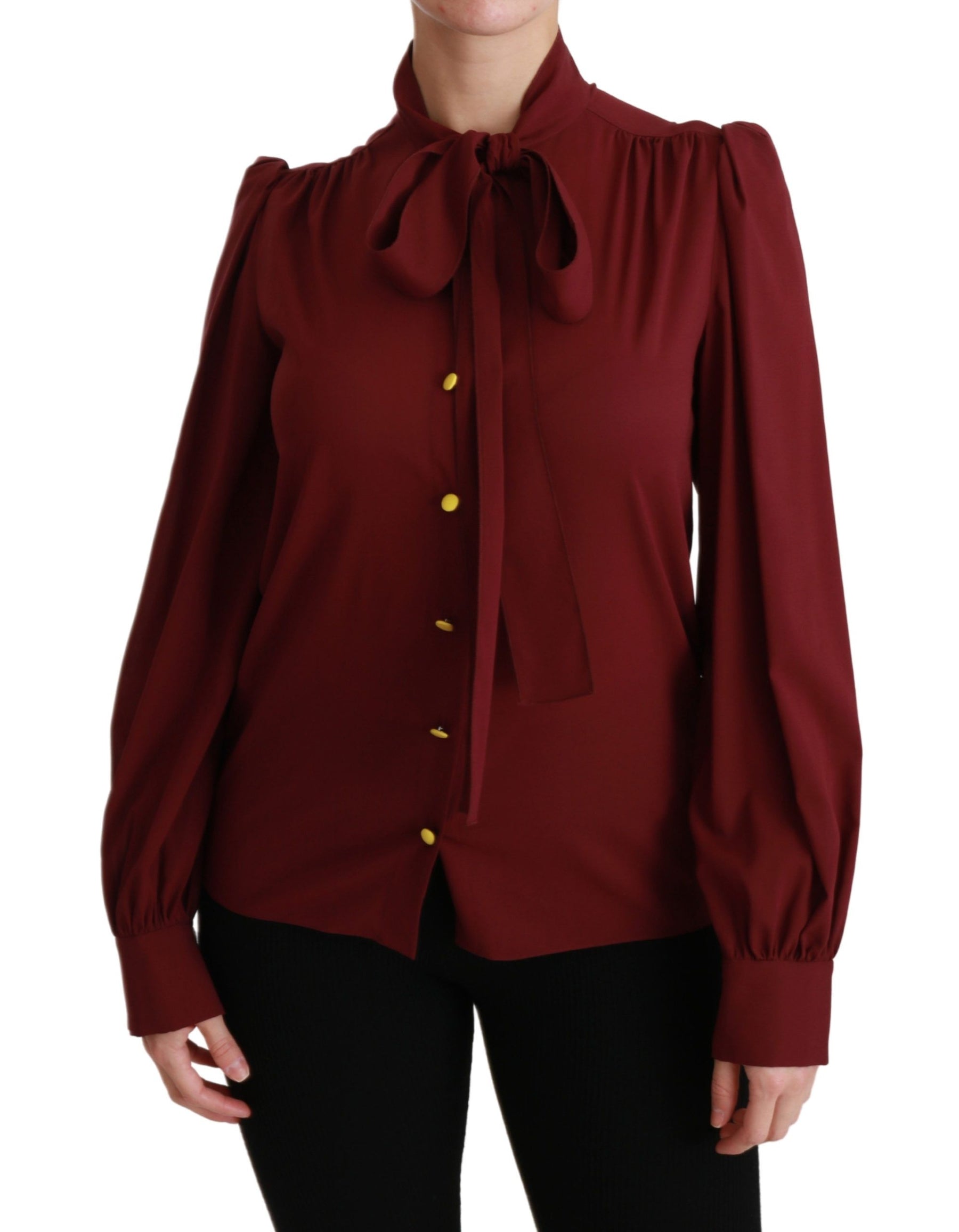 Dolce & Gabbana Maroon Long Sleeve Shirt Blouse Silk Top | Regal Royce