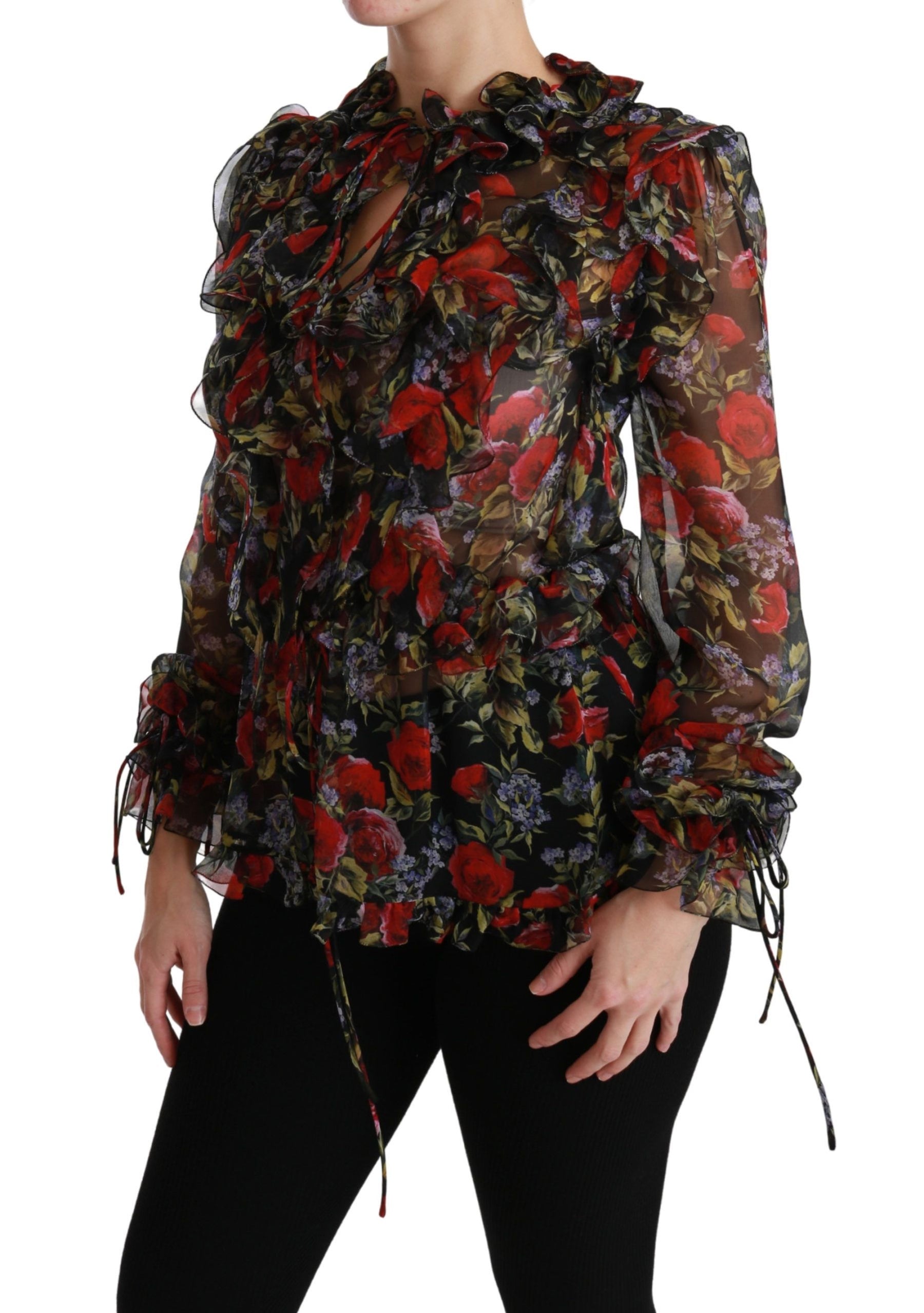 Dolce & Gabbana Black Floral Roses Blouse Silk Top | Regal Royce